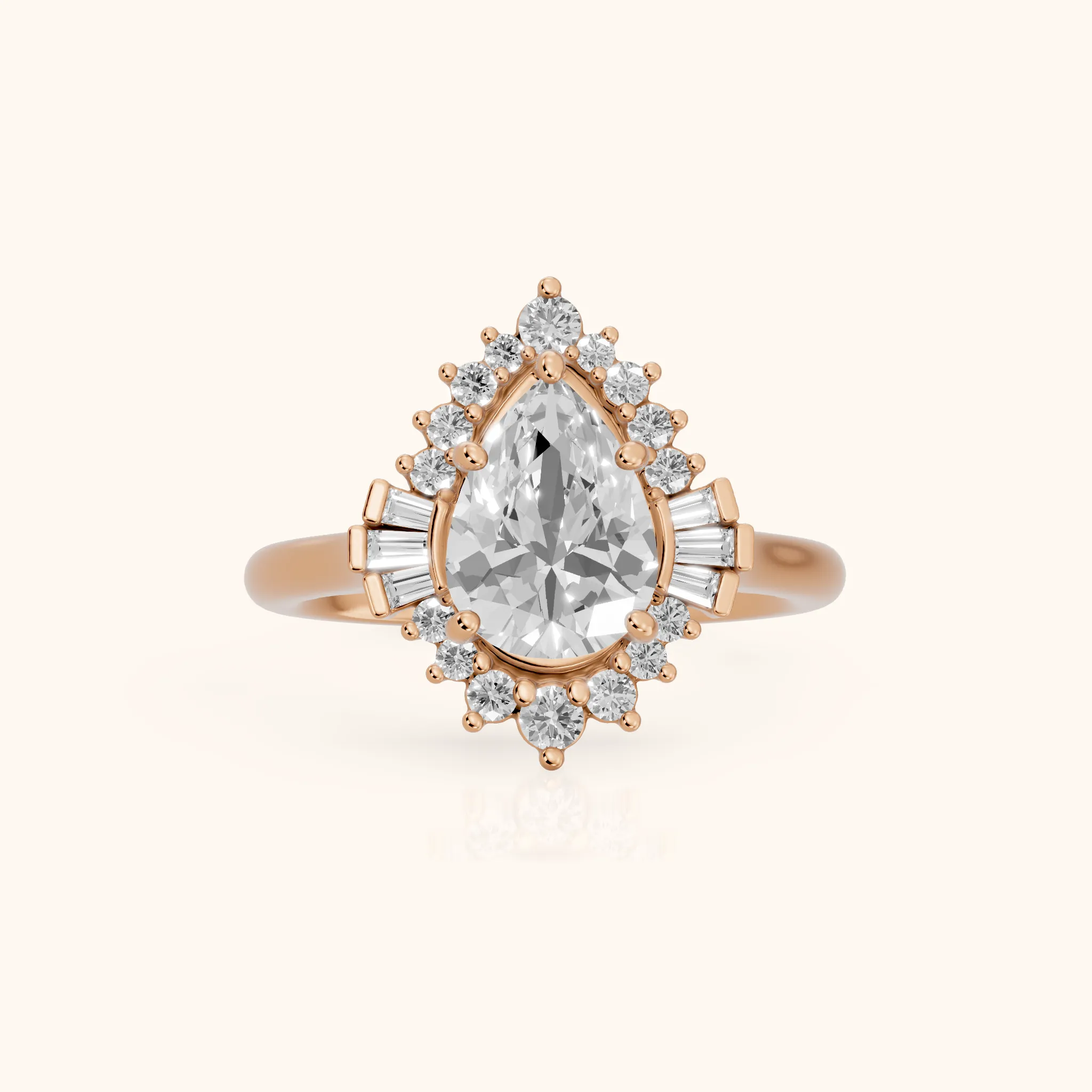 Marlow Ballerina Halo Pear Diamond Engagement Ring in Rose Gold — view 1