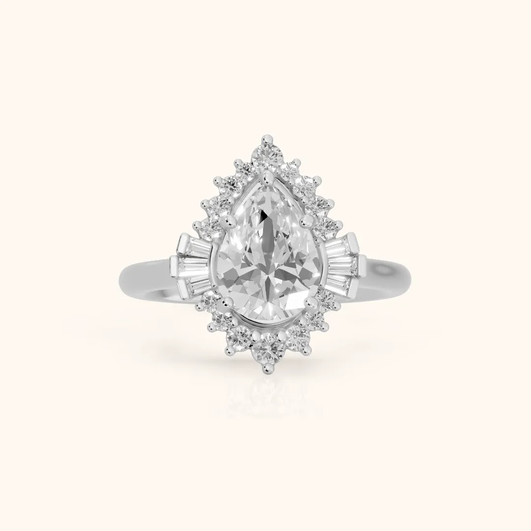 Marlow Ballerina Halo Pear Diamond Engagement Ring in White Gold — view 2