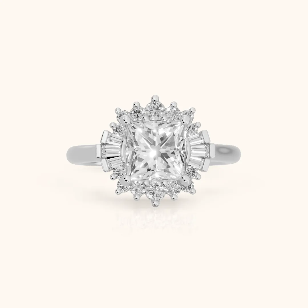 Marlow Ballerina Halo Princess Diamond Engagement Ring in White Gold — view 2