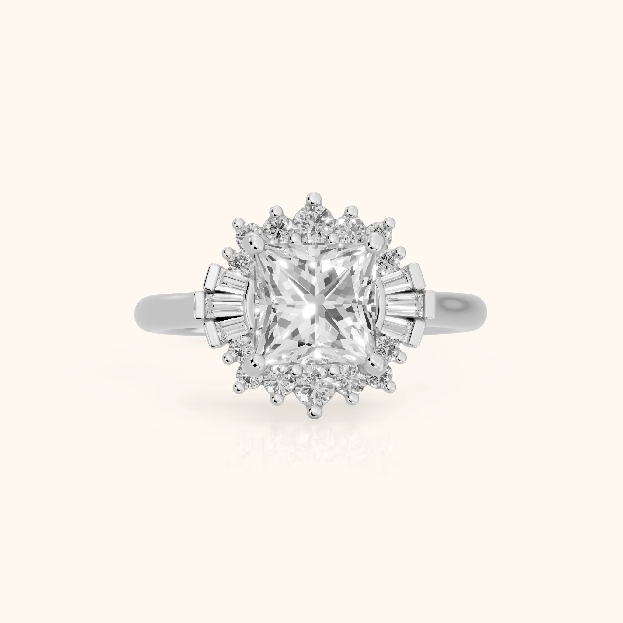 Marlow Ballerina Halo Princess Diamond Engagement Ring in White Gold — view 1