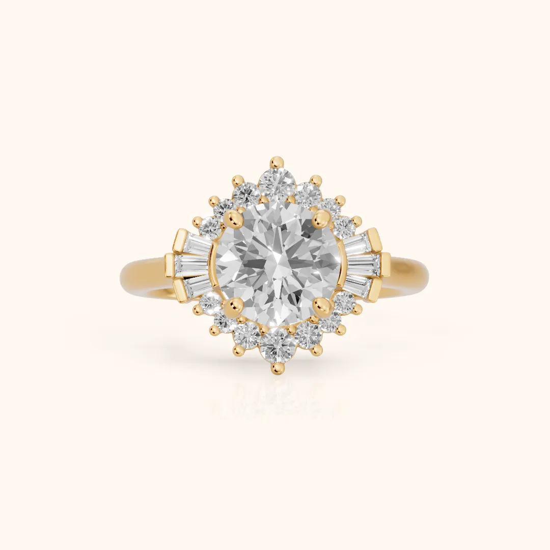 Marlow Ballerina Halo Round Diamond Engagement Ring in Yellow Gold — view 2