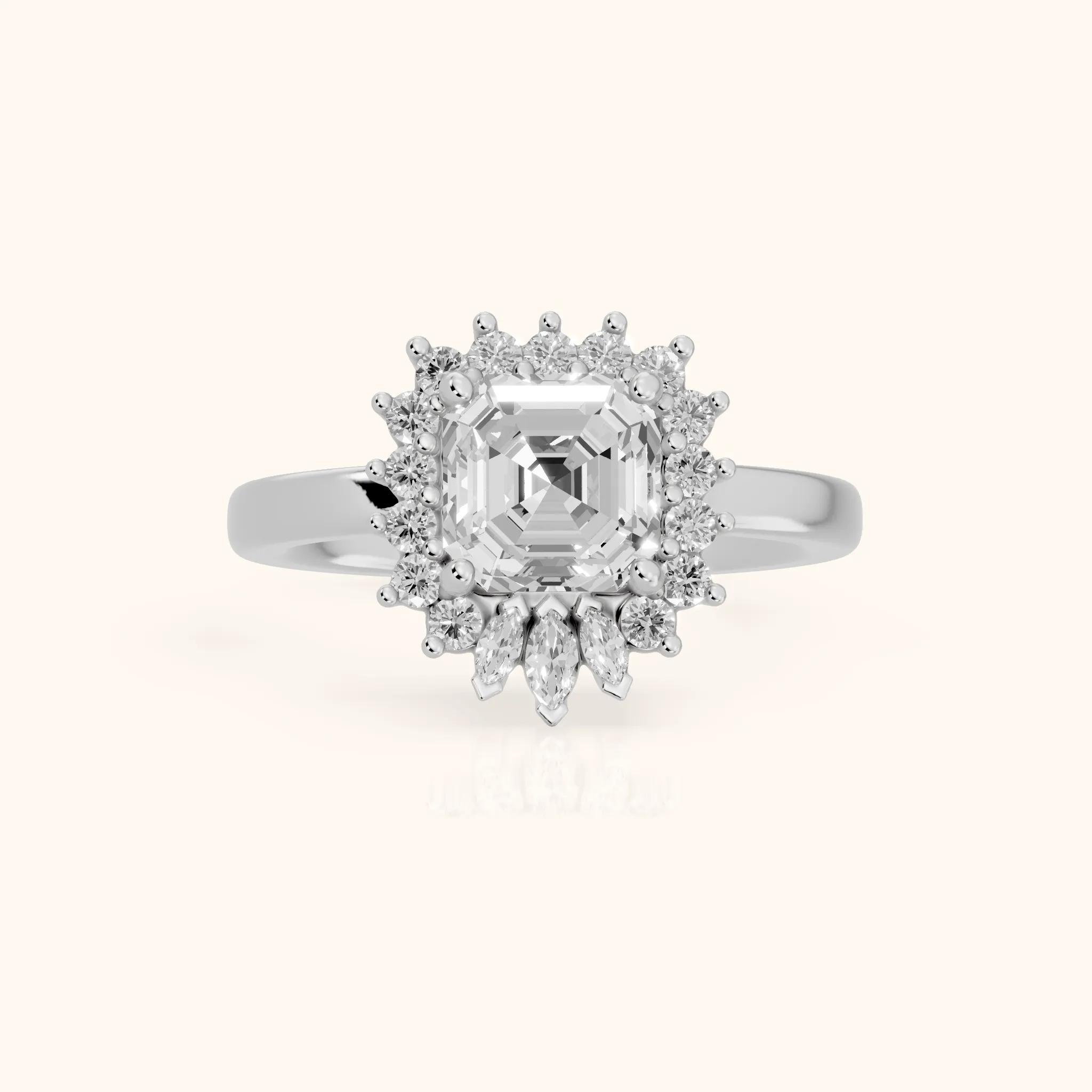 Roslyn Sunburst Halo Asscher Diamond Engagement Ring in Silver — view 1