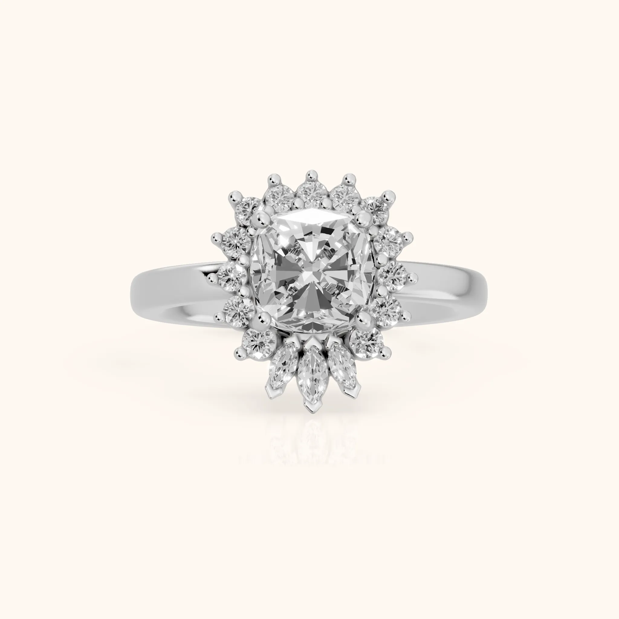 Roslyn Sunburst Halo Cushion Diamond Engagement Ring in Silver — view 1