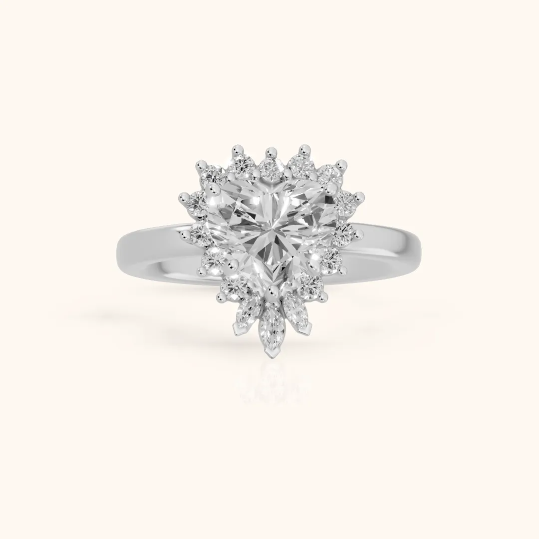 Roslyn Sunburst Halo Heart Diamond Engagement Ring in Platinum — view 2