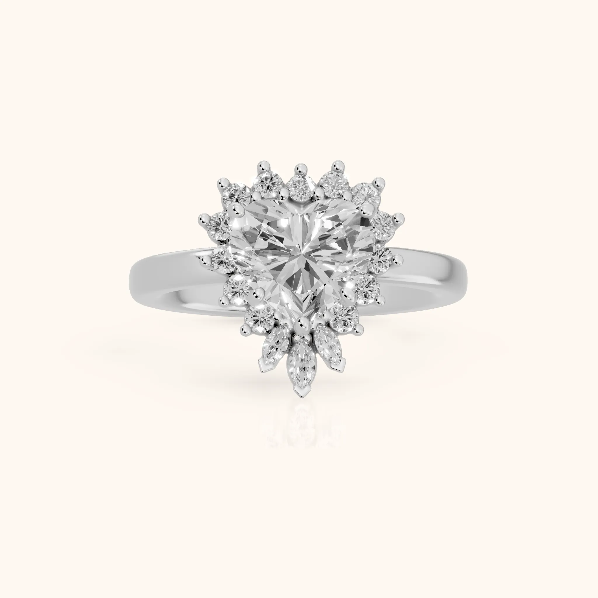 Roslyn Sunburst Halo Heart Diamond Engagement Ring in Platinum — view 1