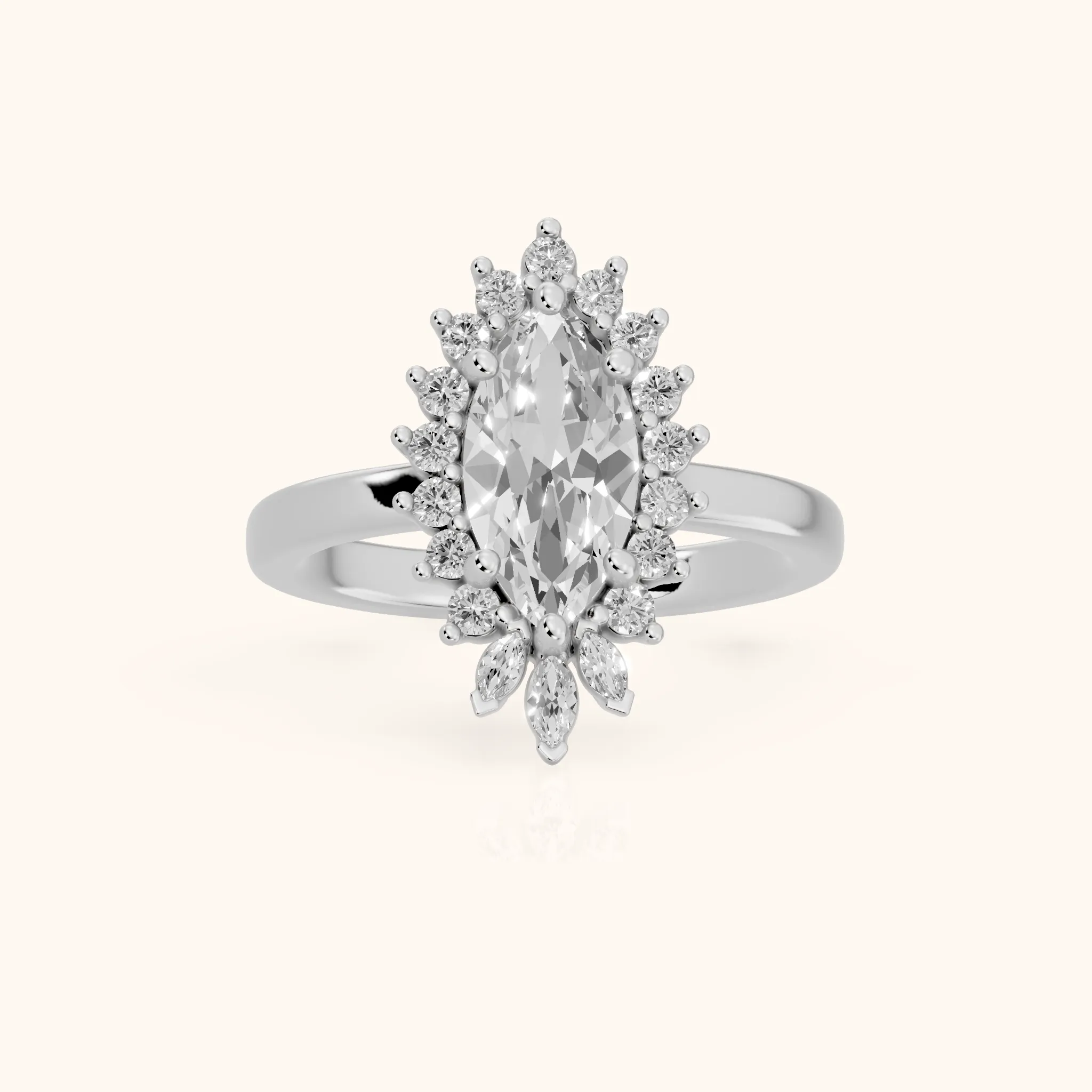 Roslyn Sunburst Halo Marquise Diamond Engagement Ring in Silver — view 1