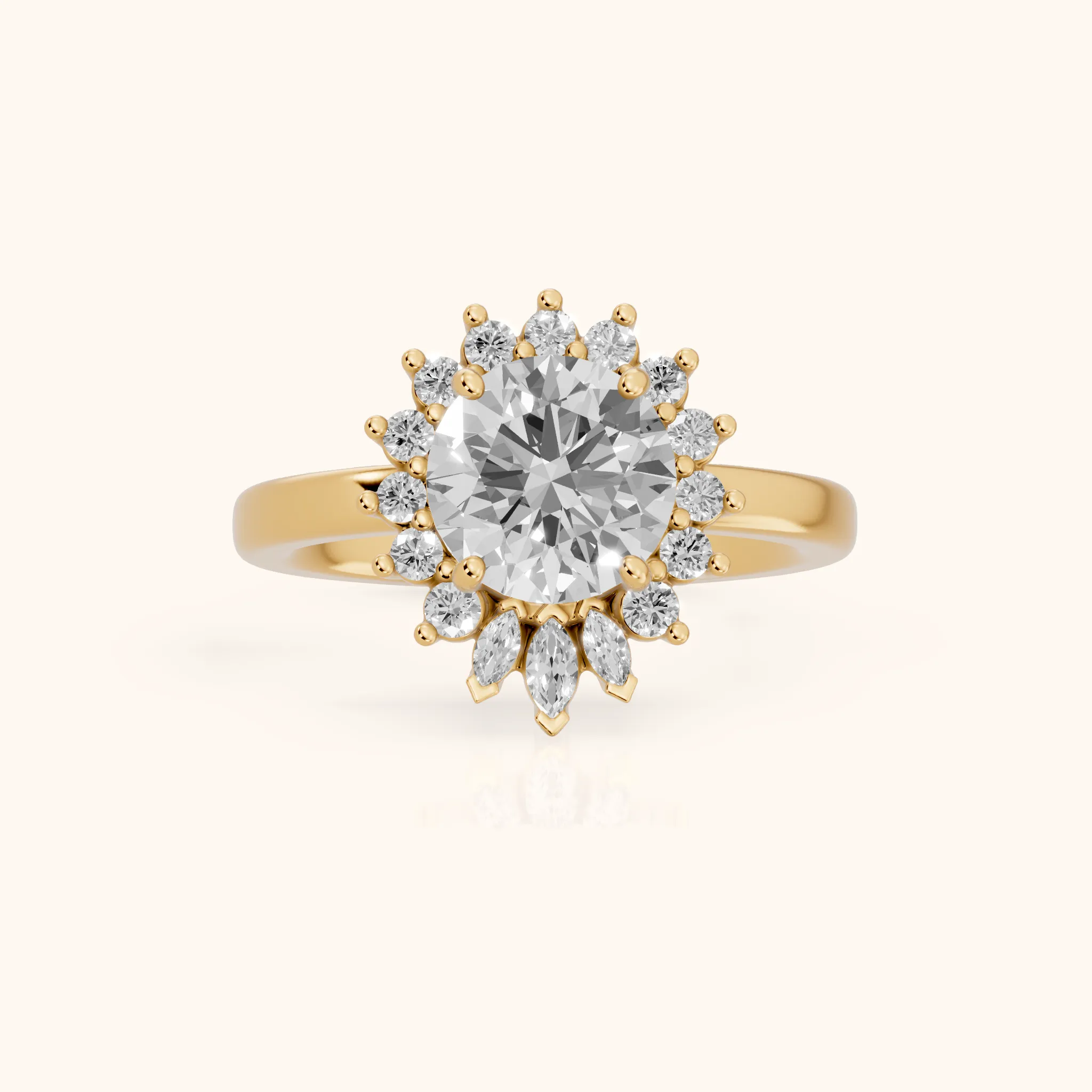 Roslyn Sunburst Halo Round Diamond Engagement Ring in Yellow Gold — view 1