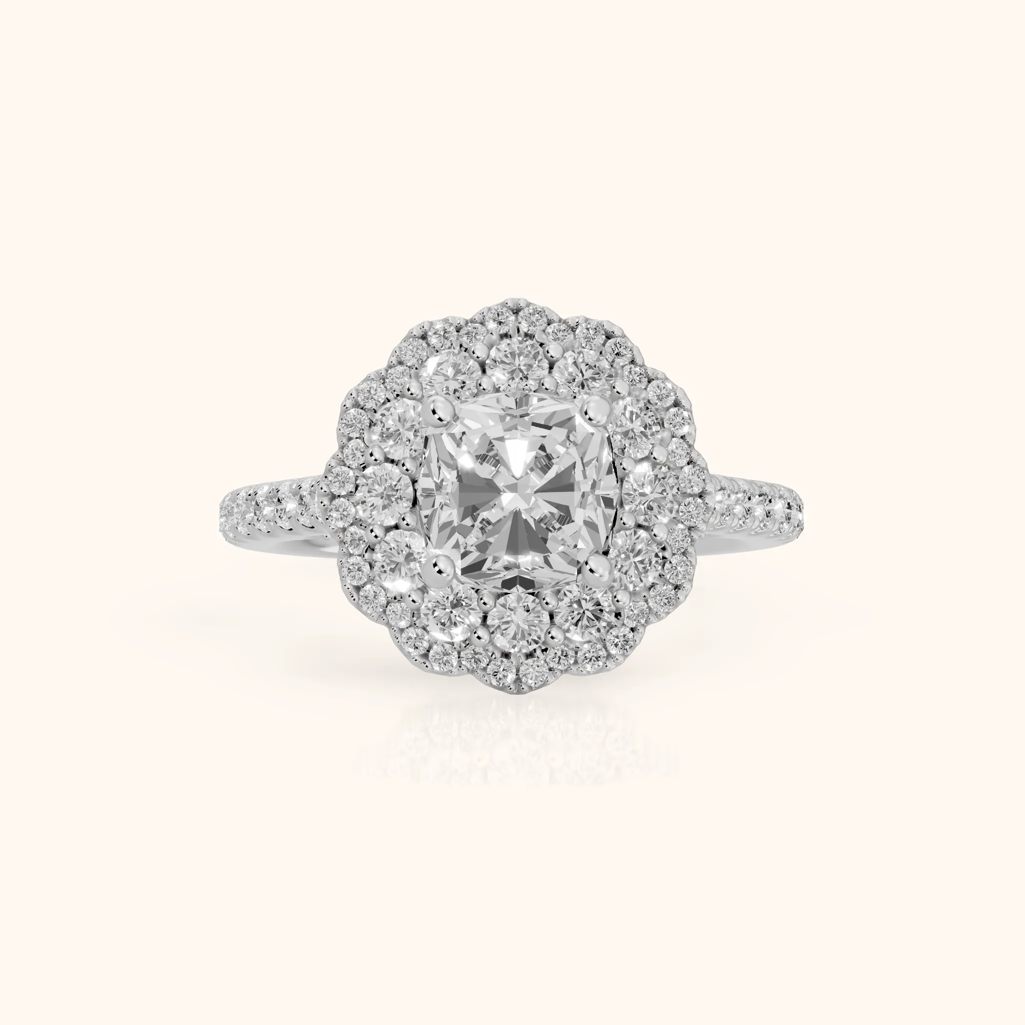 Sidney Floral Double Halo Cushion Diamond Engagement Ring in White Gold — view 1