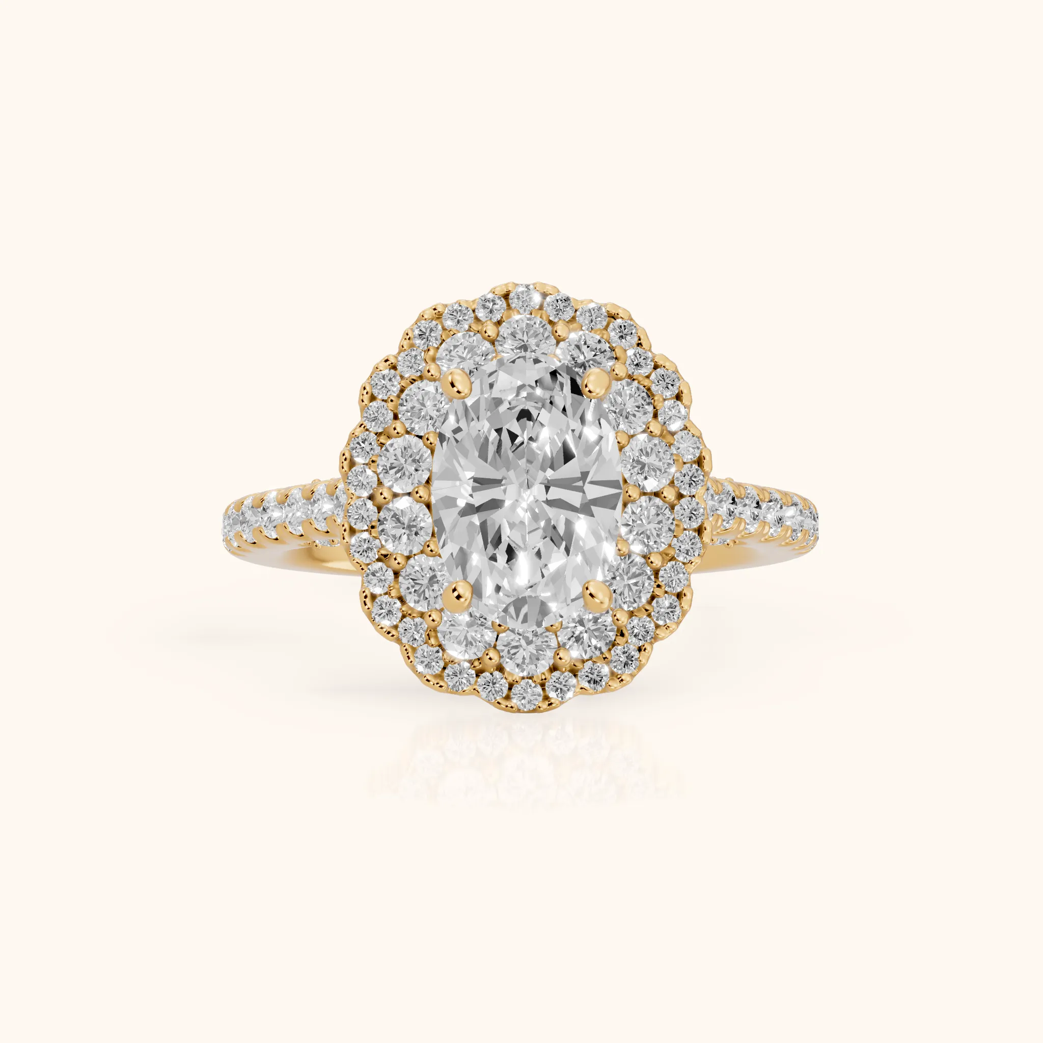 Sidney Floral Double Halo Oval Diamond Engagement Ring in Yellow Gold — view 1