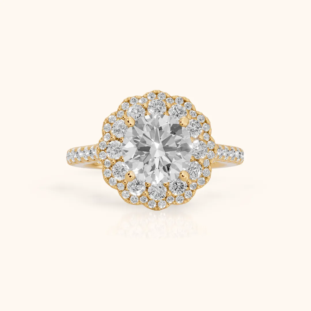 Sidney Floral Double Halo Round Diamond Engagement Ring in Yellow Gold — view 2