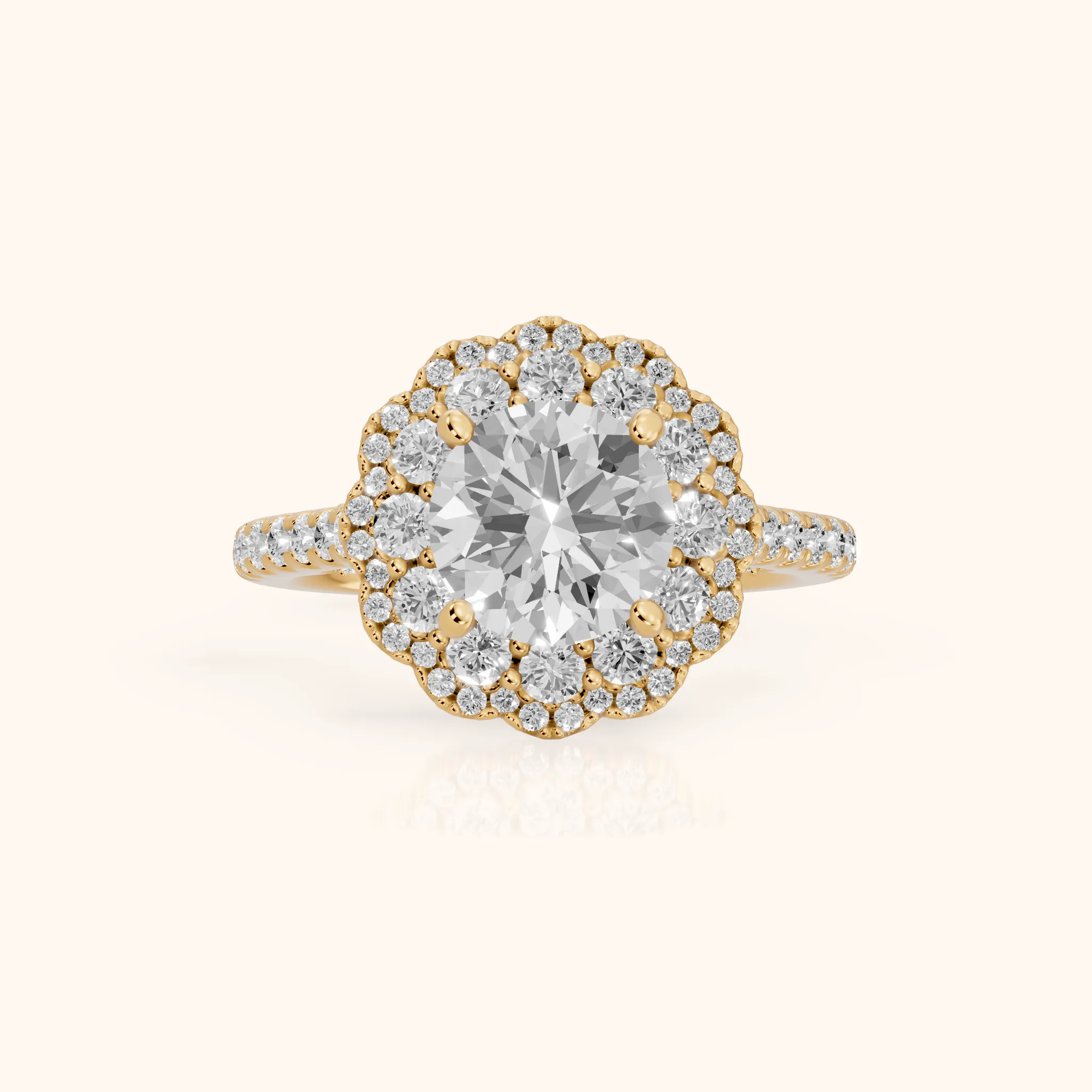 Sidney Floral Double Halo Round Diamond Engagement Ring in Yellow Gold — view 1