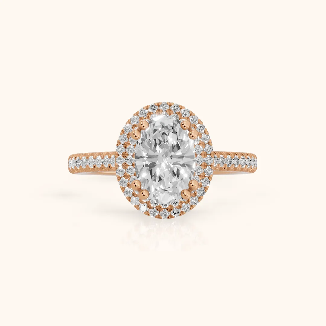 Tilden Double Halo Micropavé Oval Diamond Engagement Ring in Rose Gold — view 2