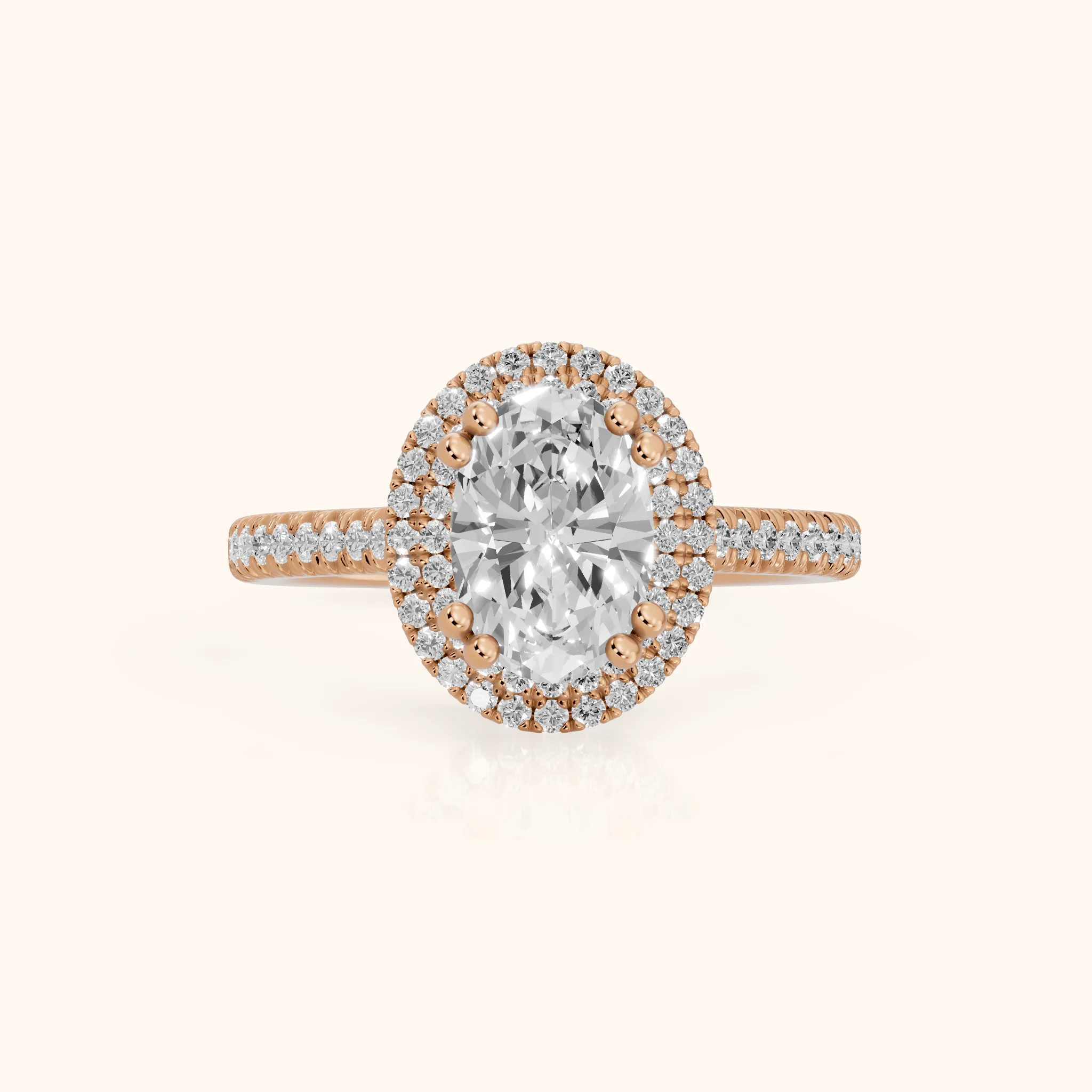 Tilden Double Halo Micropavé Oval Diamond Engagement Ring in Rose Gold — view 1
