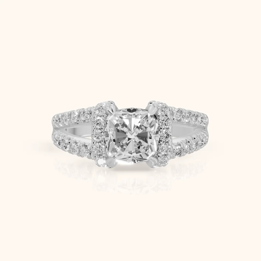 Delray Split Shank Pavé Cushion Diamond Engagement Ring in Silver — view 2