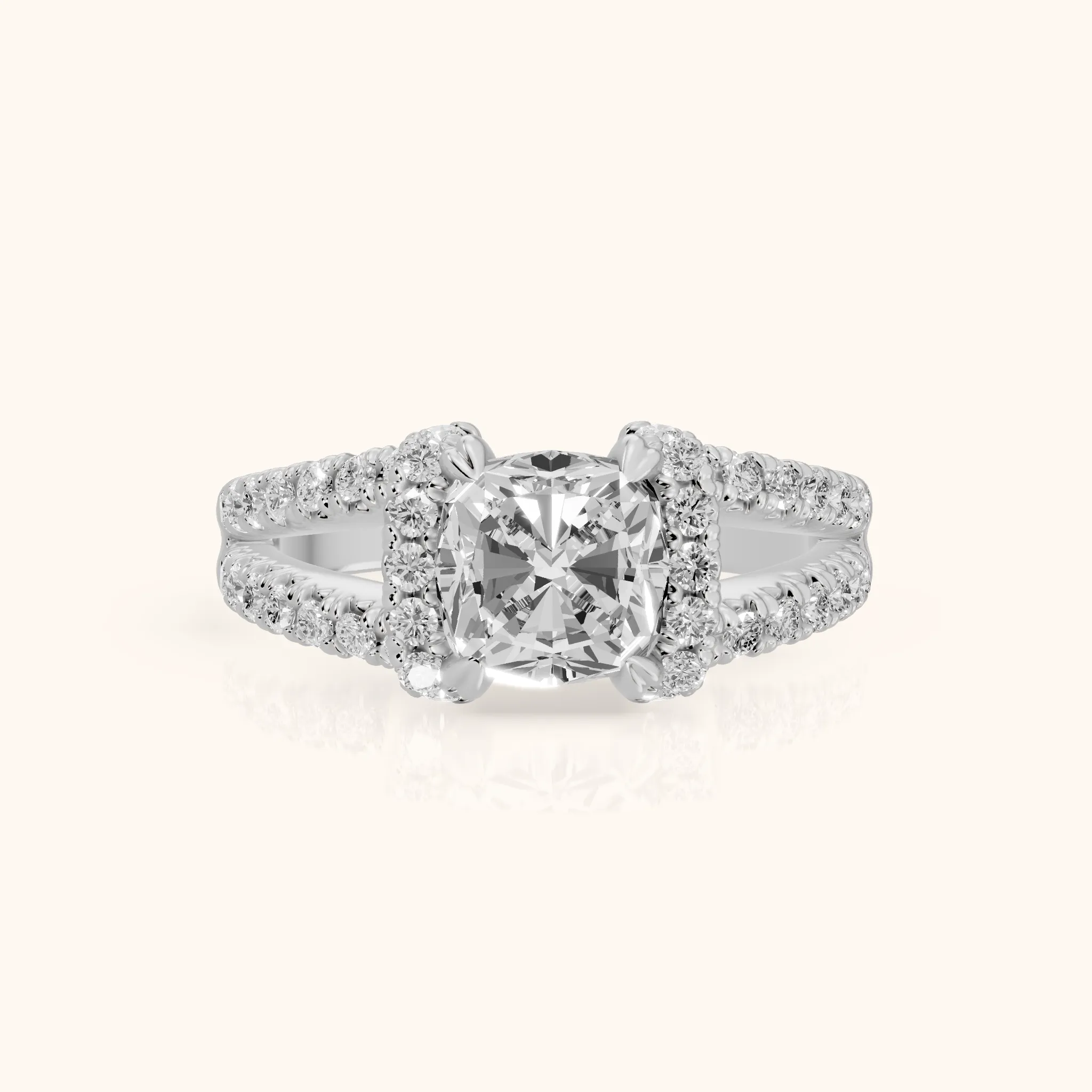 Delray Split Shank Pavé Cushion Diamond Engagement Ring in Silver — view 1