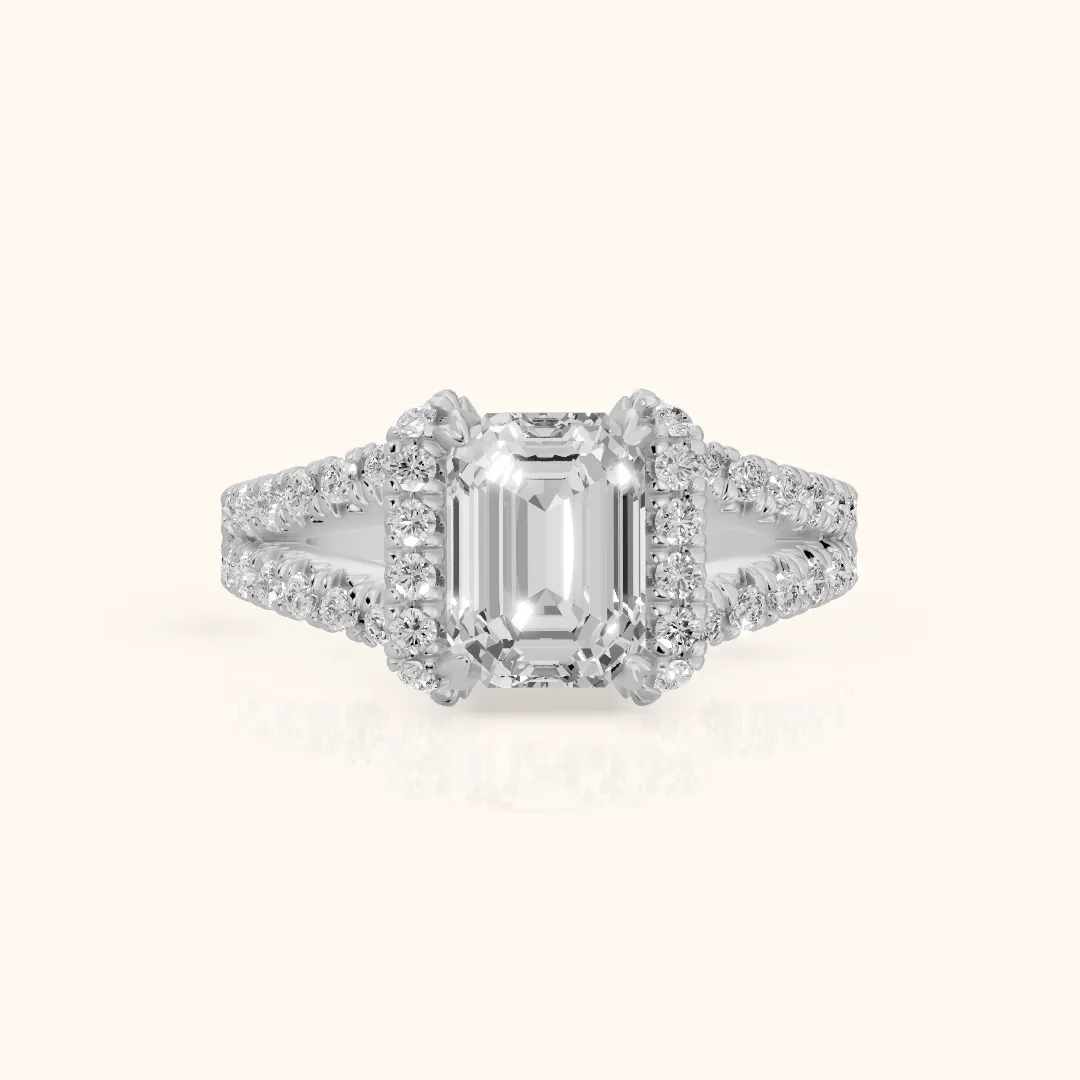 Delray Split Shank Pavé Emerald Diamond Engagement Ring in Silver — view 2