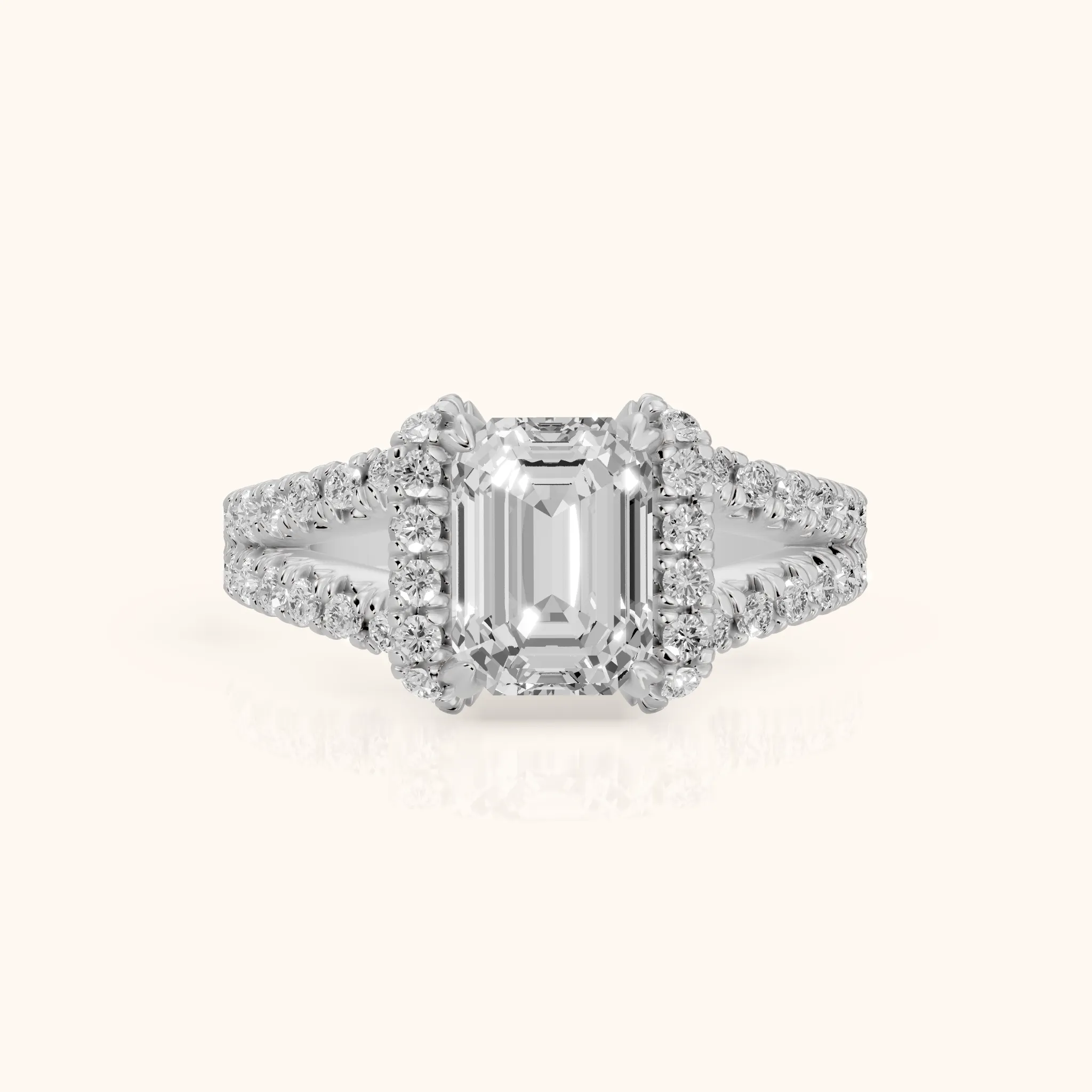 Delray Split Shank Pavé Emerald Diamond Engagement Ring in Silver — view 1