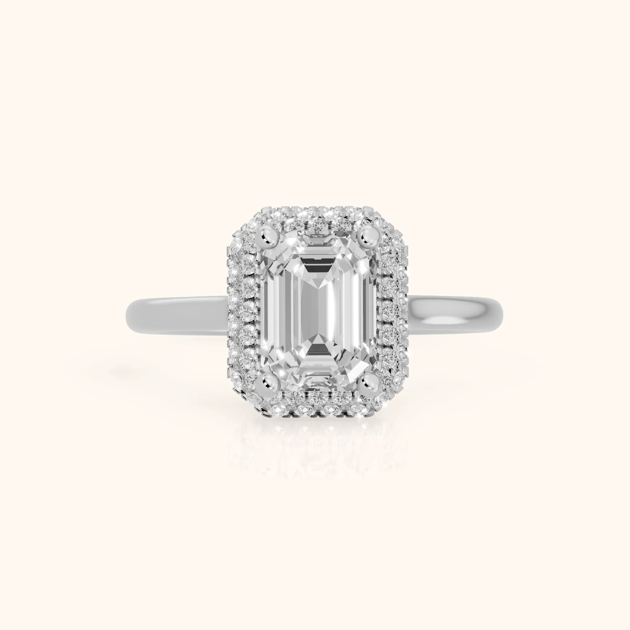Destin Halo Micropavé Emerald Diamond Engagement Ring in Platinum — view 1