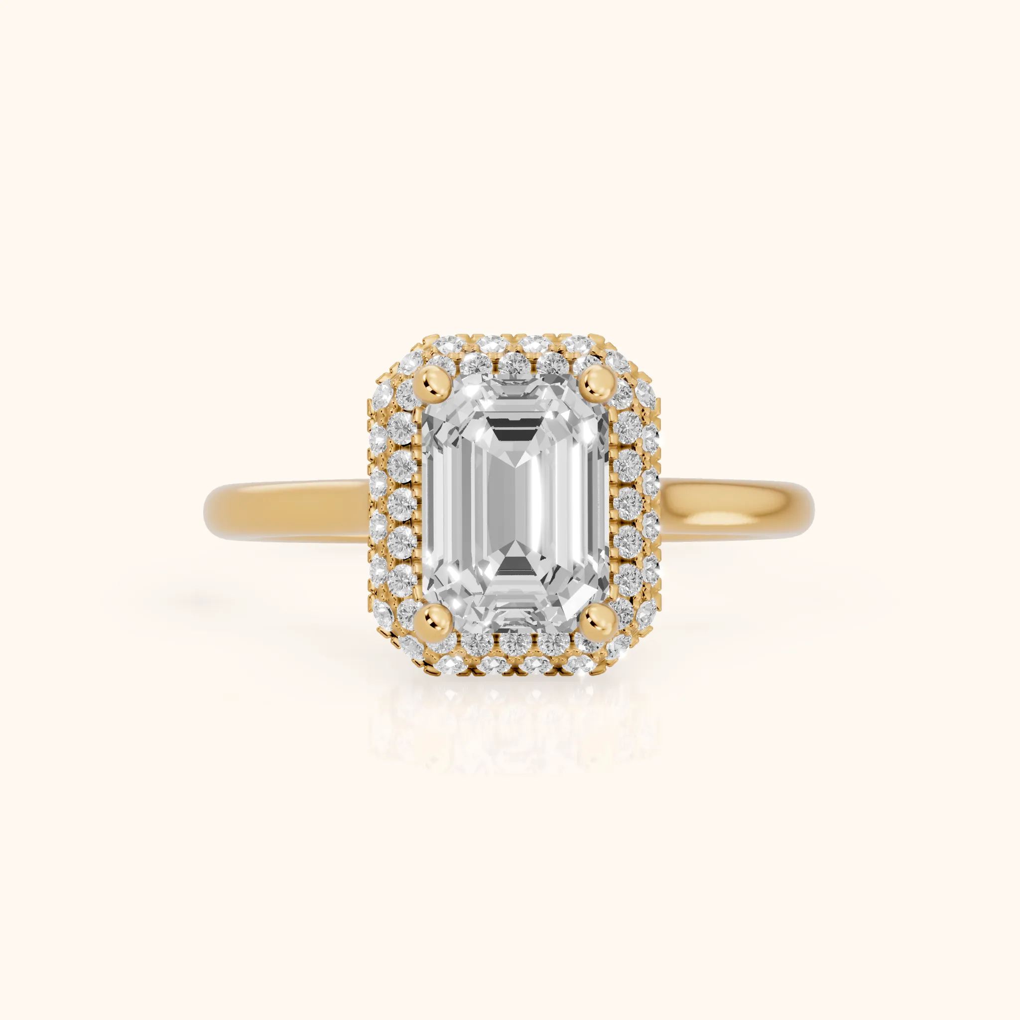 Destin Halo Micropavé Emerald Diamond Engagement Ring in Yellow Gold — view 1