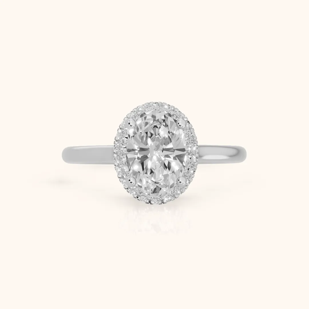 Destin Halo Micropavé Oval Diamond Engagement Ring in White Gold — view 2