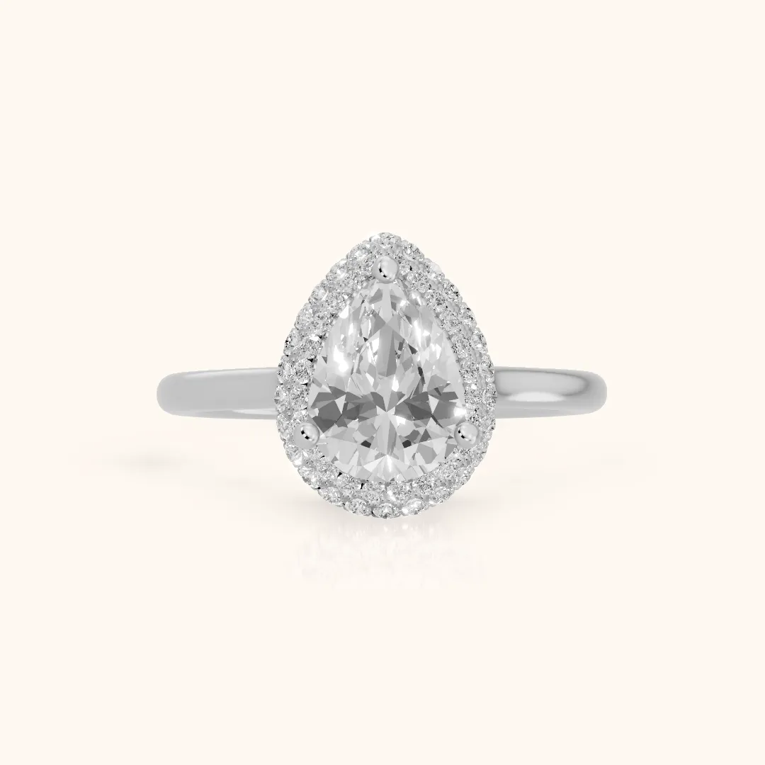 Destin Halo Micropavé Pear Diamond Engagement Ring in White Gold — view 2