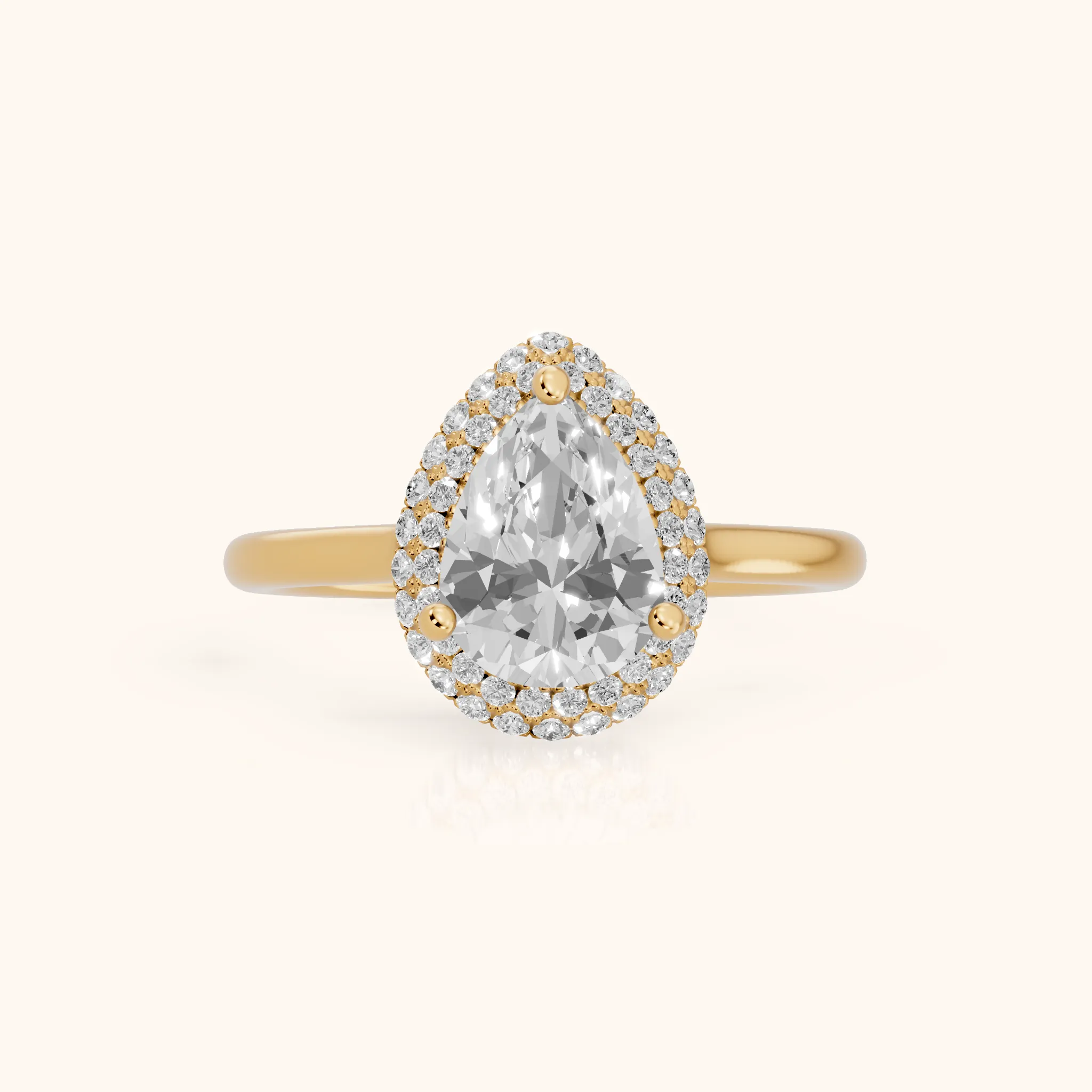 Destin Halo Micropavé Pear Diamond Engagement Ring in Yellow Gold — view 1