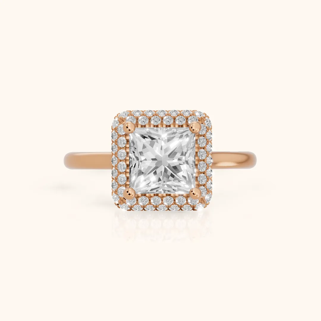 Destin Halo Micropavé Princess Diamond Engagement Ring in Rose Gold — view 2