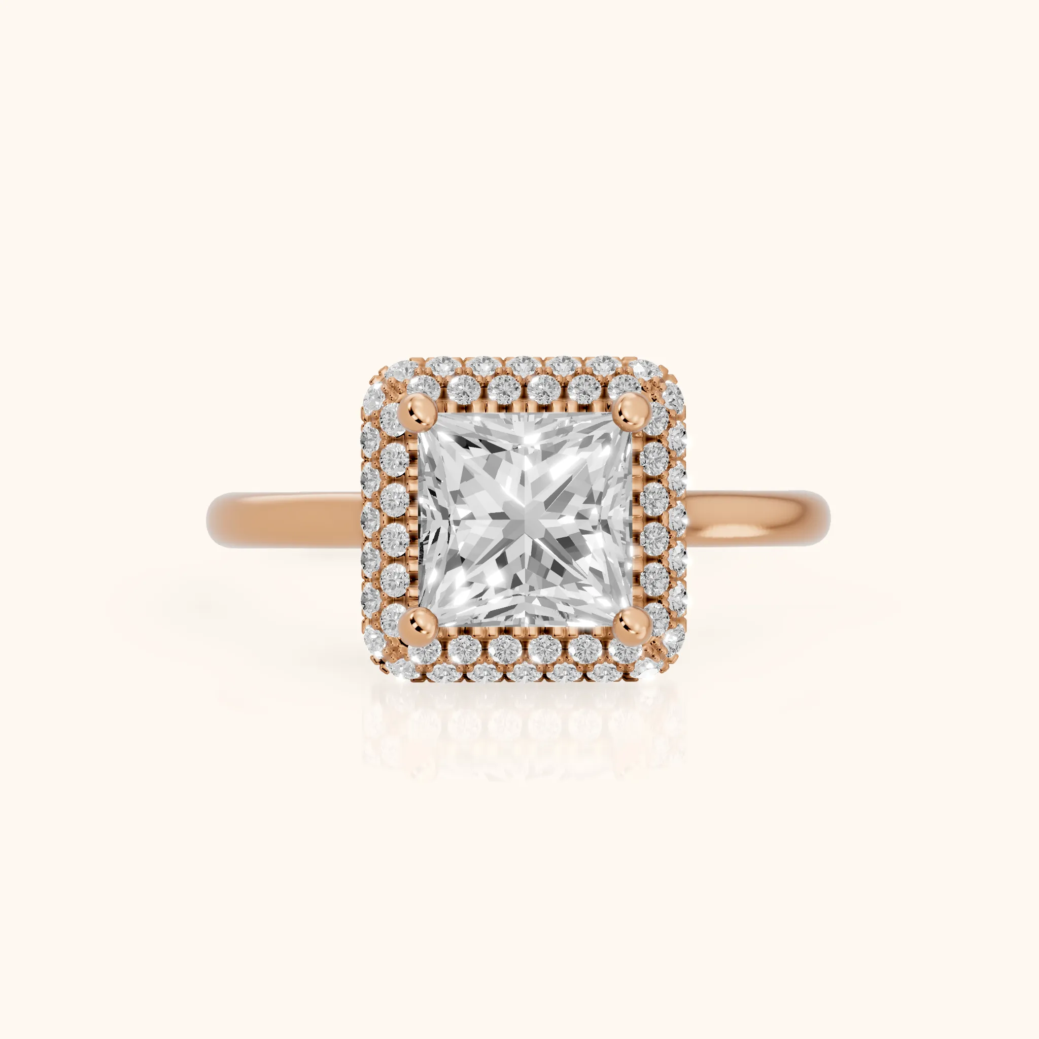 Destin Halo Micropavé Princess Diamond Engagement Ring in Rose Gold — view 1