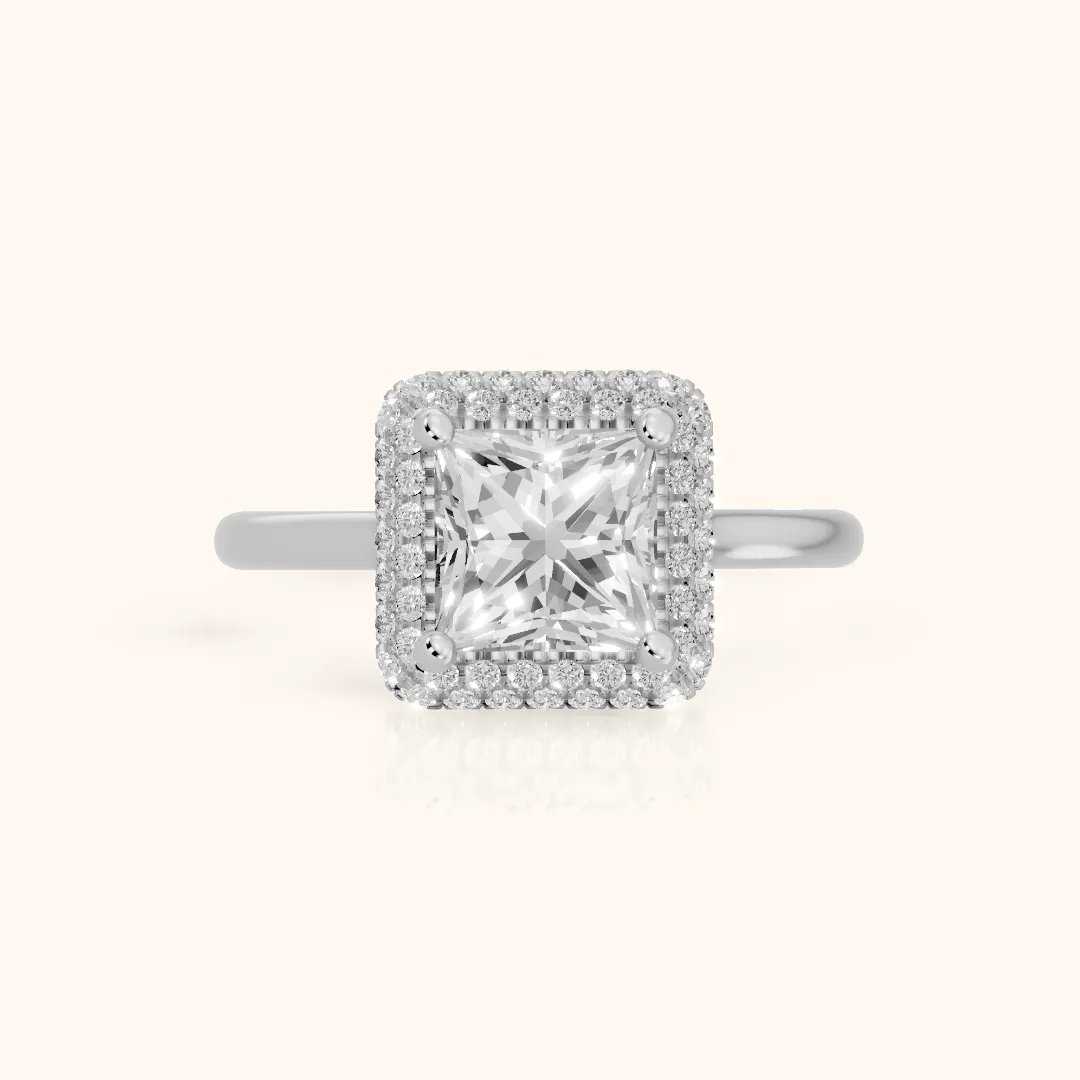 Destin Halo Micropavé Princess Diamond Engagement Ring in Platinum — view 2