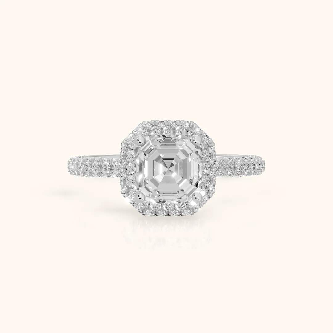 Fallon Halo Micropavé Asscher Diamond Engagement Ring in Silver — view 2