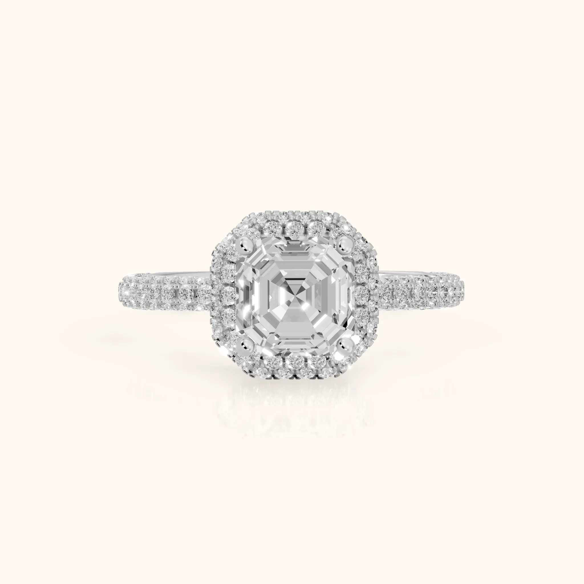Fallon Halo Micropavé Asscher Diamond Engagement Ring in Silver — view 1