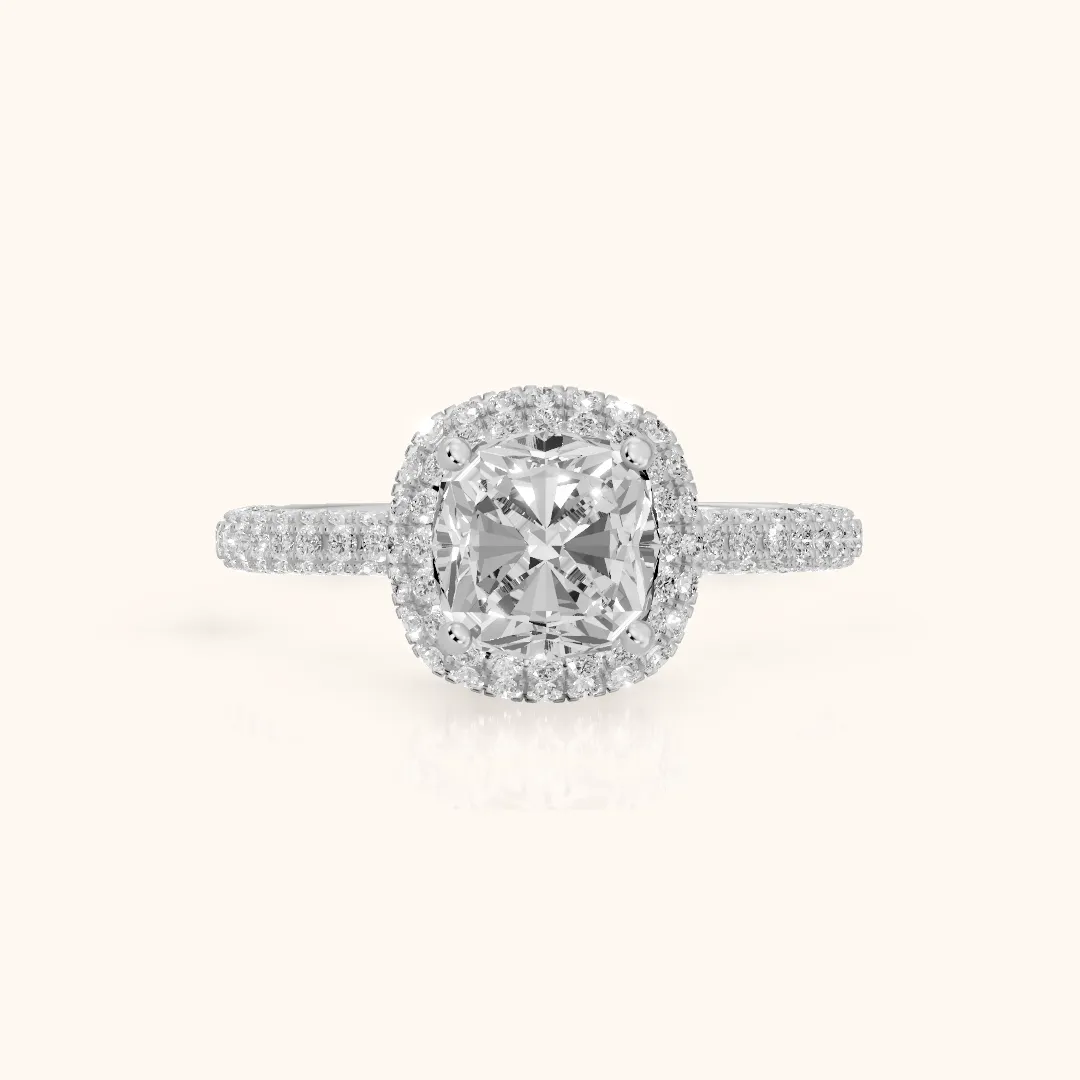 Fallon Halo Micropavé Cushion Diamond Engagement Ring in Silver — view 2