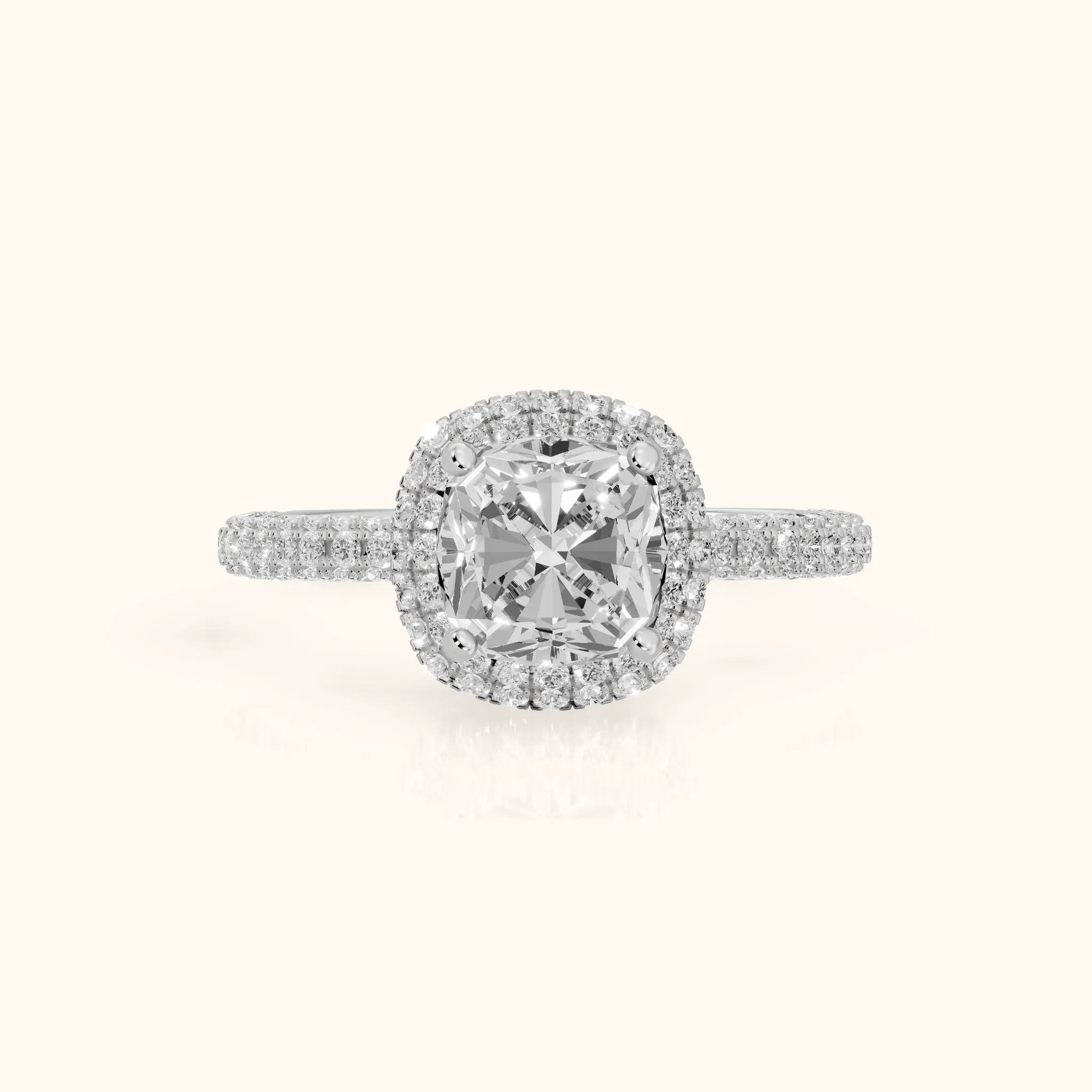 Fallon Halo Micropavé Cushion Diamond Engagement Ring in Silver — view 1