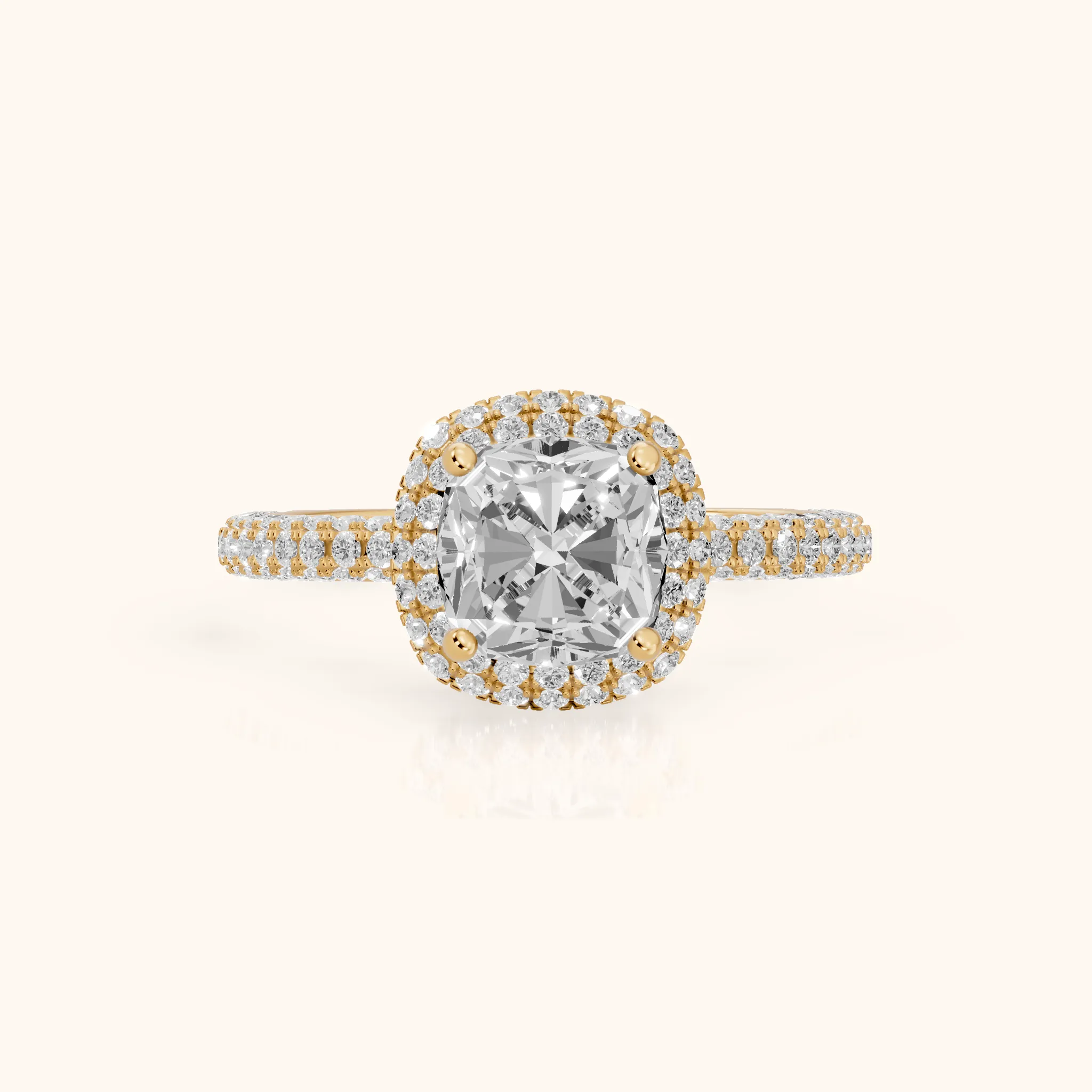 Fallon Halo Micropavé Cushion Diamond Engagement Ring in Yellow Gold — view 1