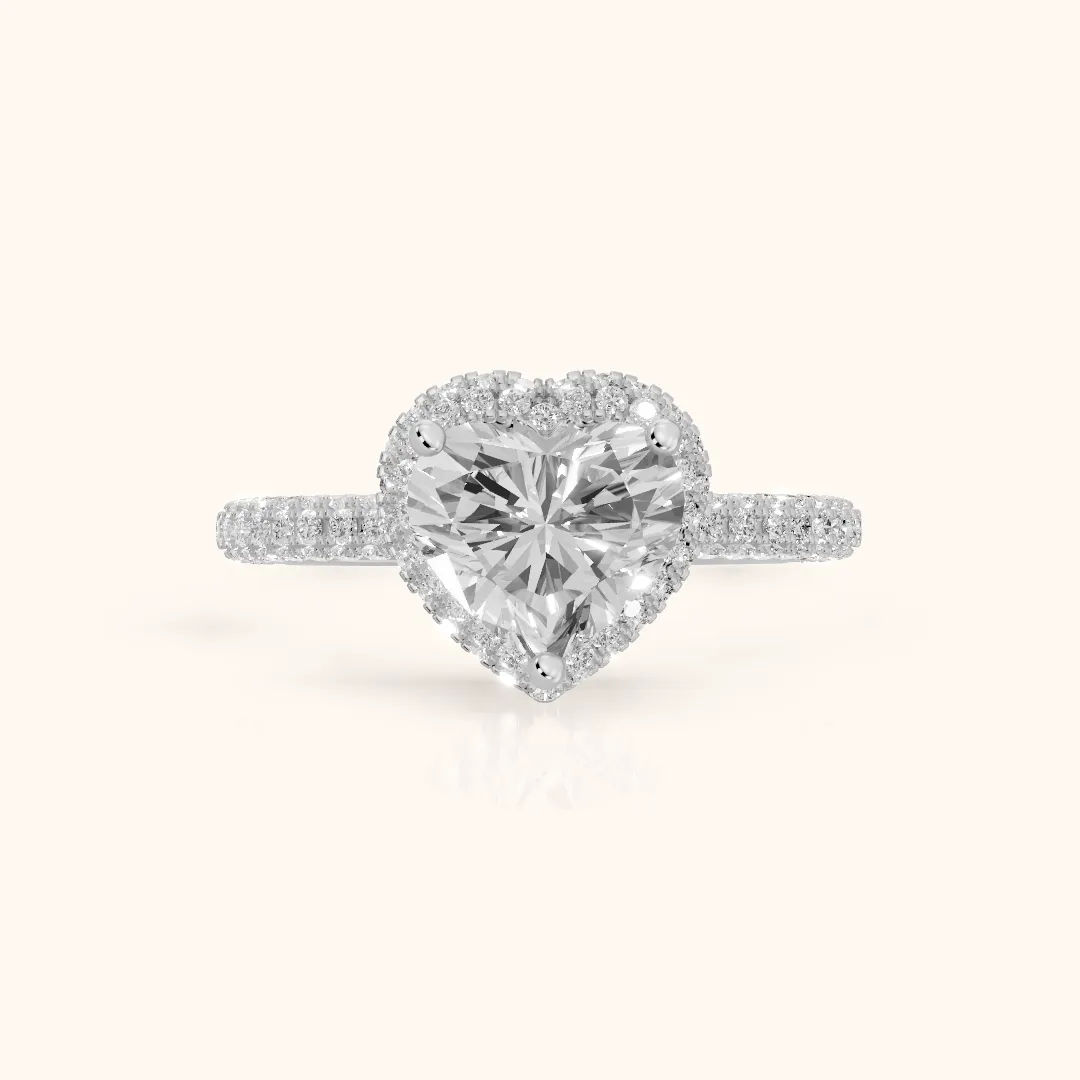 Fallon Halo Micropavé Heart Diamond Engagement Ring in Platinum — view 2