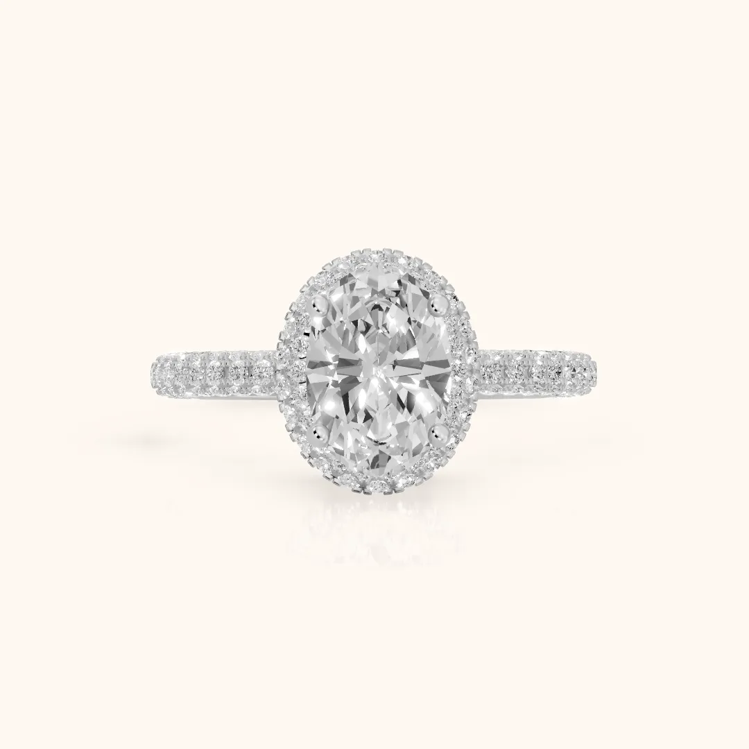 Fallon Halo Micropavé Oval Diamond Engagement Ring in Silver — view 2