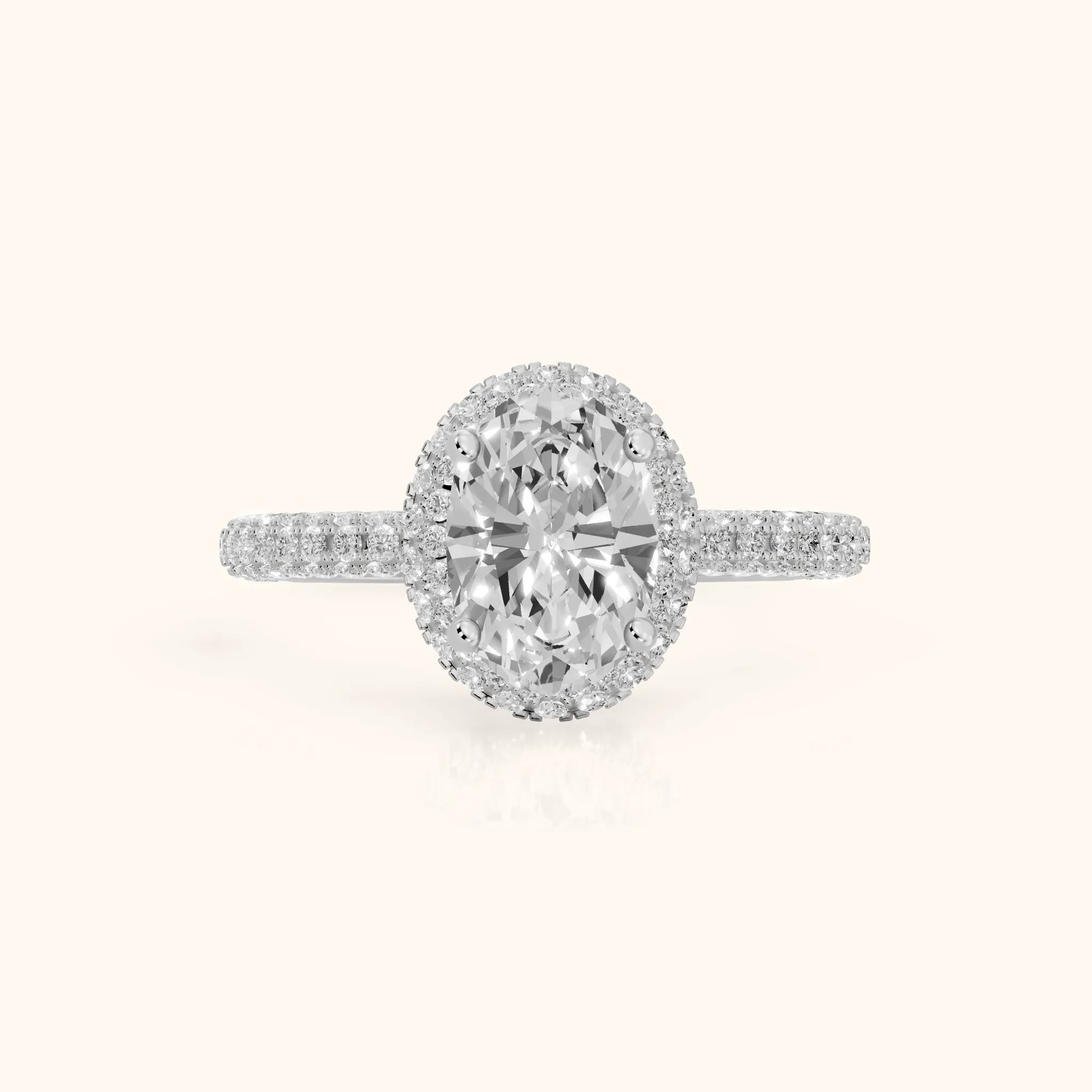 Fallon Halo Micropavé Oval Diamond Engagement Ring in Silver — view 1