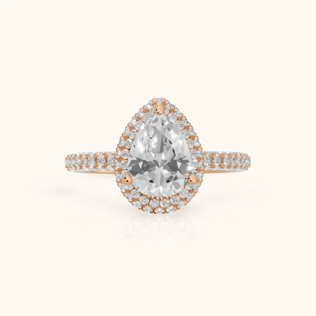 Fallon Halo Micropavé Pear Diamond Engagement Ring in Rose Gold — view 2
