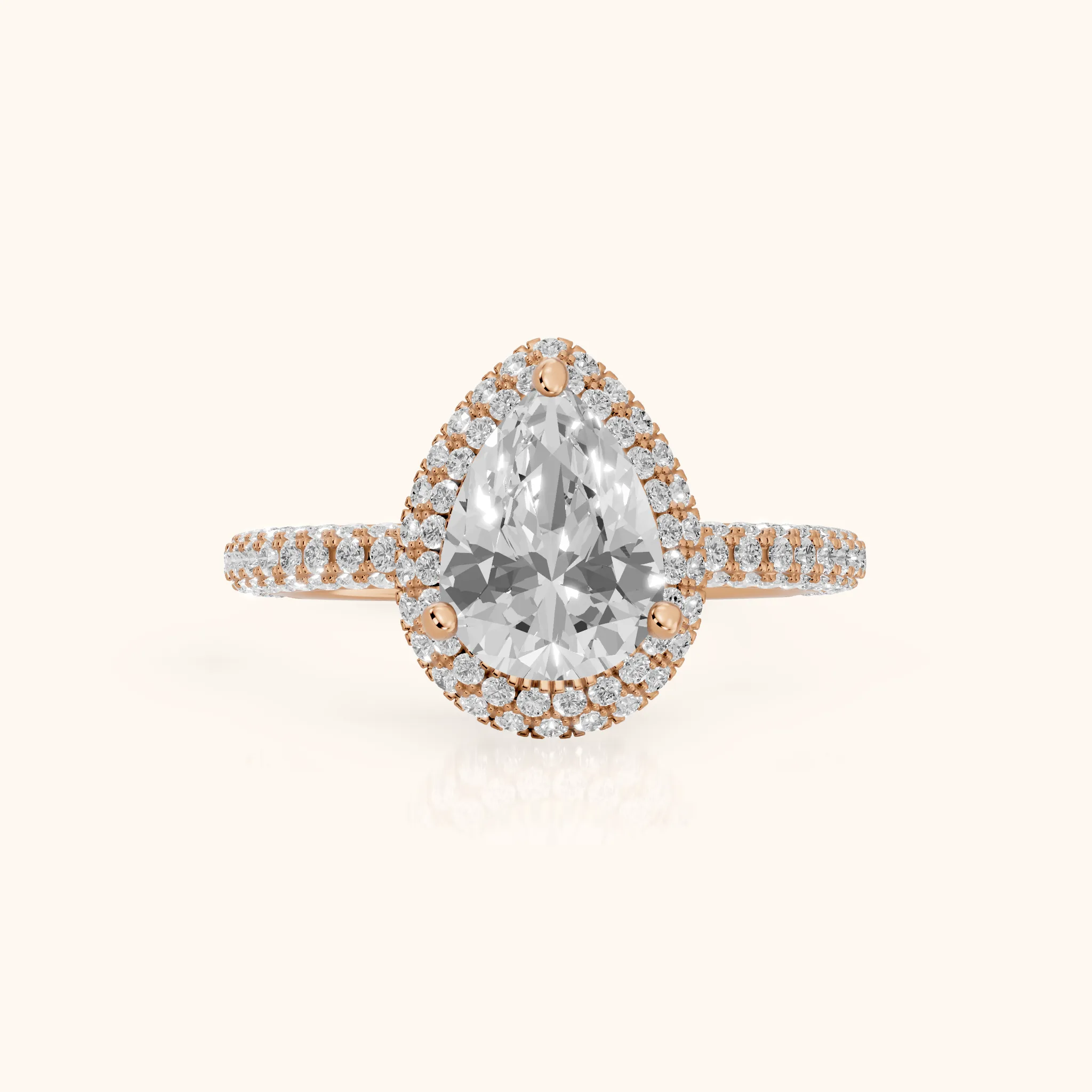 Fallon Halo Micropavé Pear Diamond Engagement Ring in Rose Gold — view 1