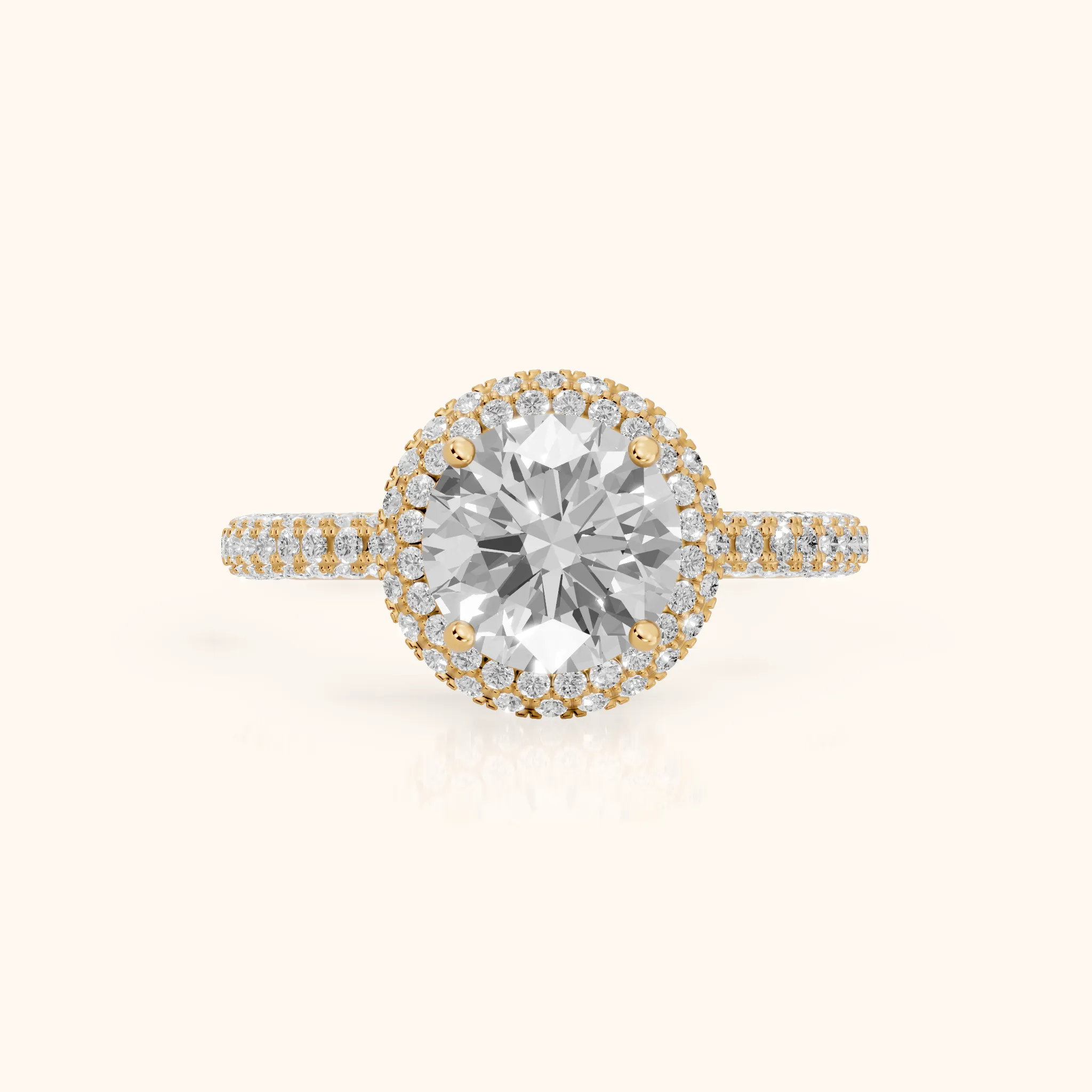 Fallon Halo Micropavé Round Diamond Engagement Ring in Yellow Gold — view 1