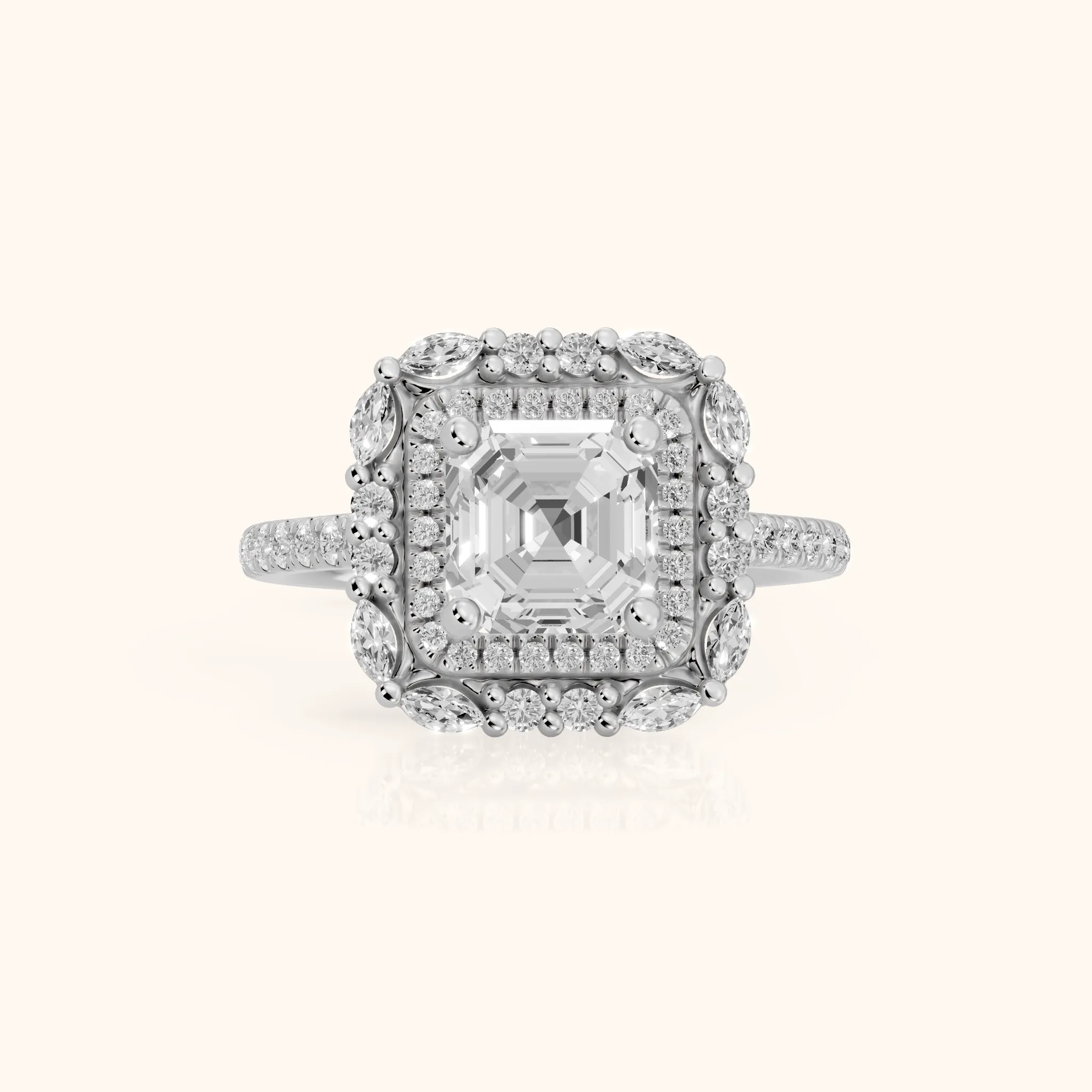 Lyndon Floral Double Halo Asscher Diamond Engagement Ring in Platinum — view 1