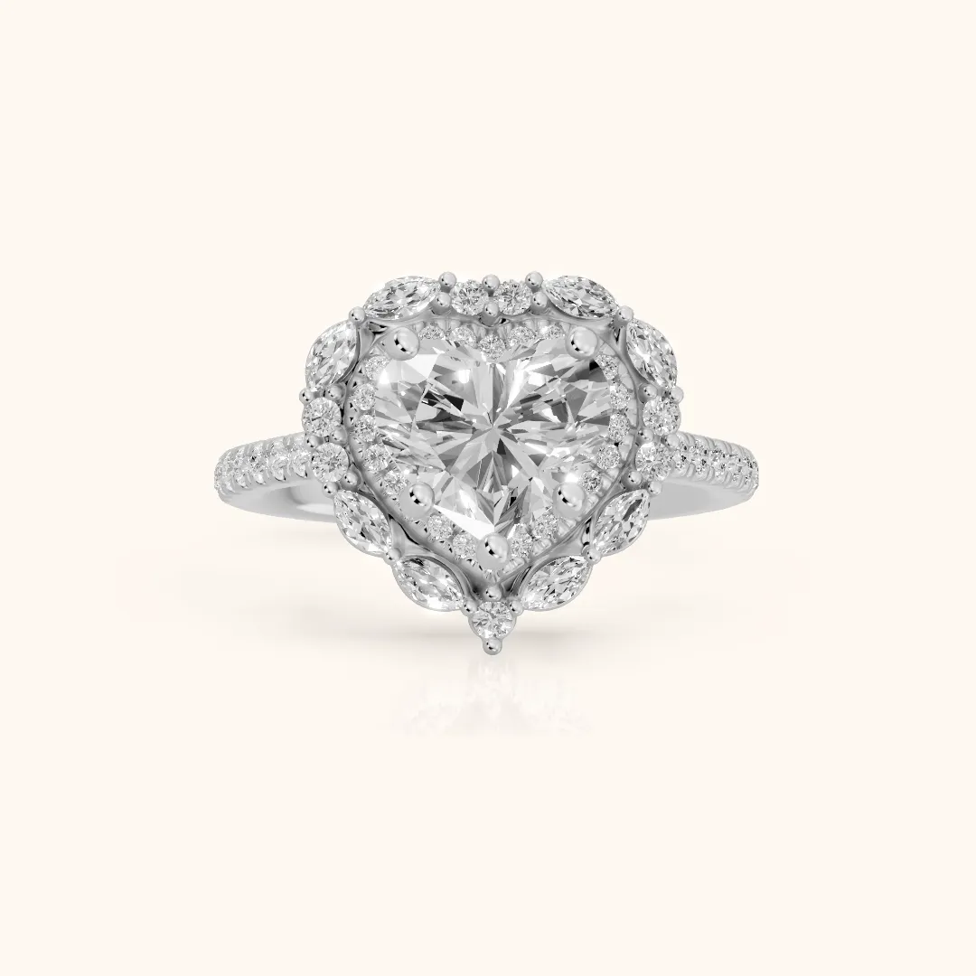 Lyndon Floral Double Halo Heart Diamond Engagement Ring in Silver — view 2