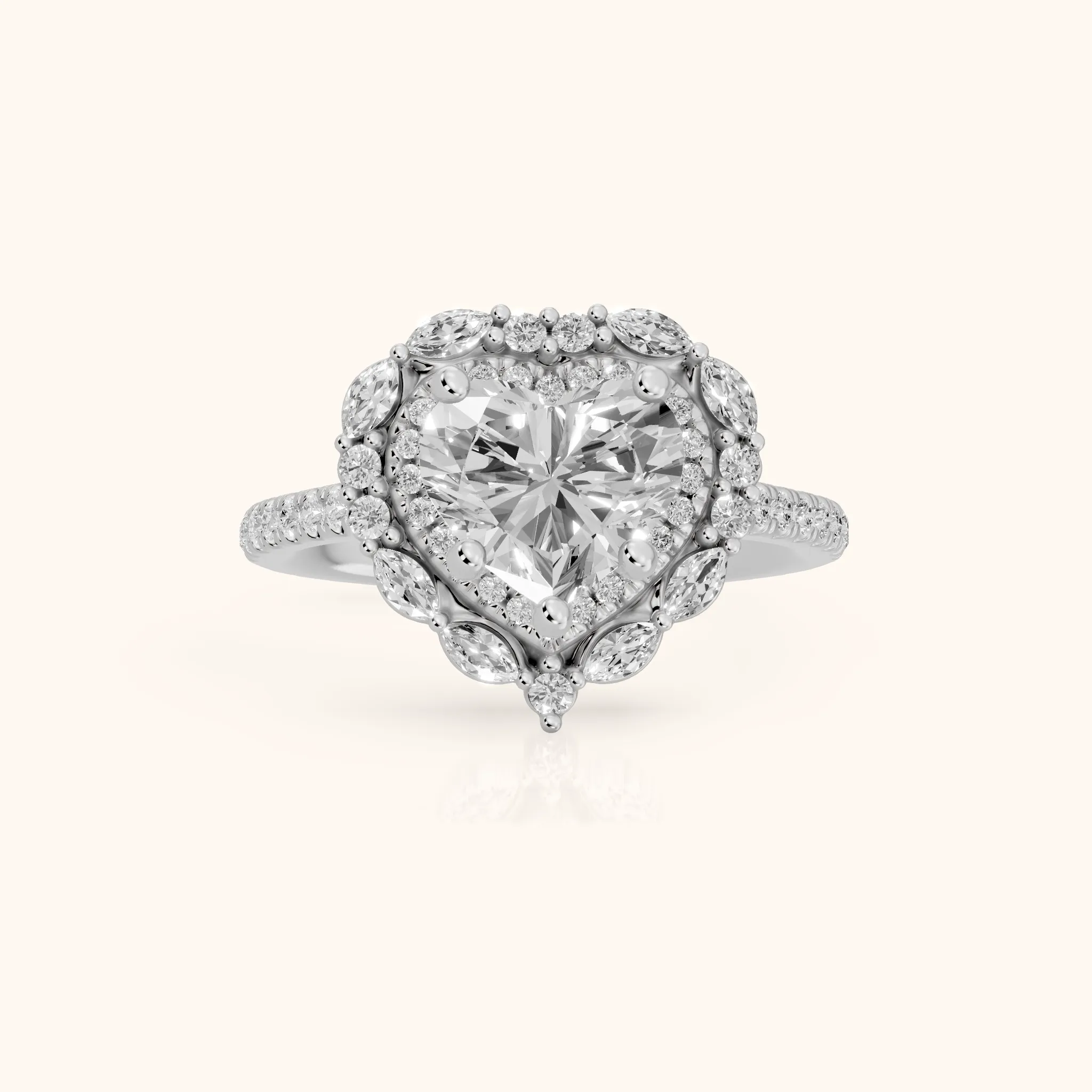 Lyndon Floral Double Halo Heart Diamond Engagement Ring in Silver — view 1