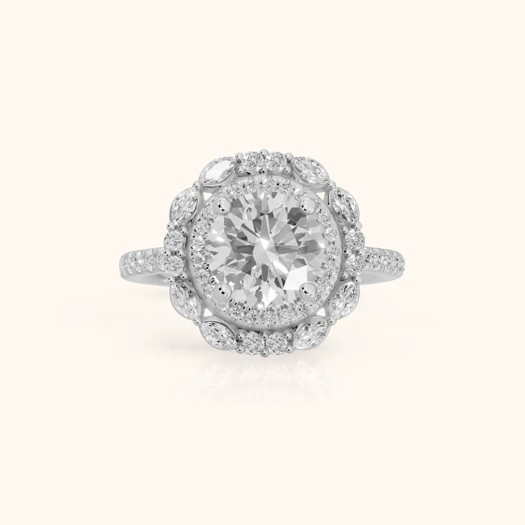 Lyndon Floral Double Halo Round Diamond Engagement Ring in Silver — view 2
