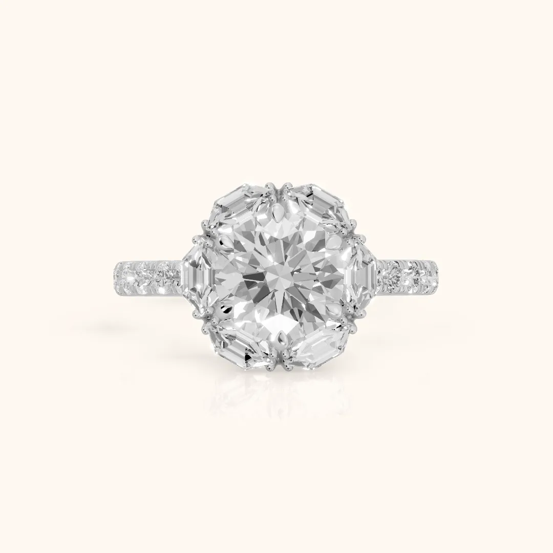 Natick Deco Halo Round Diamond Engagement Ring in Silver — view 2