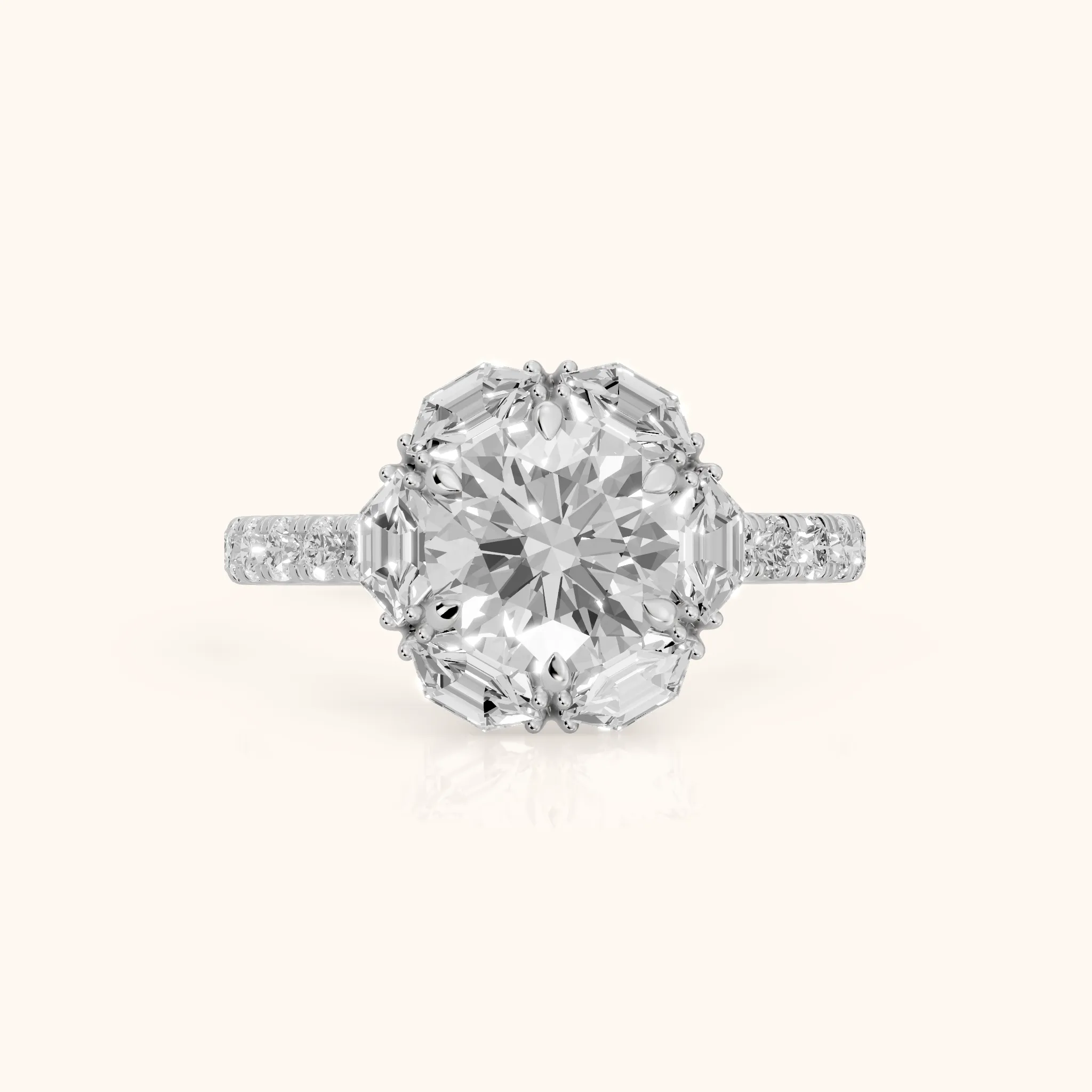 Natick Deco Halo Round Diamond Engagement Ring in Silver — view 1