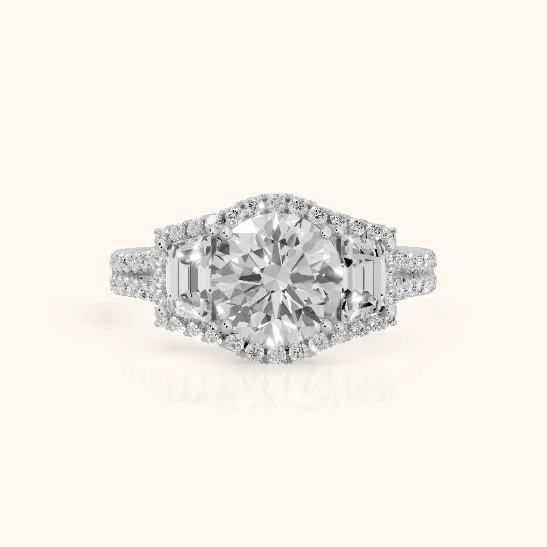 Oakley Three-Stone Split Shank Round Diamond Engagement Ring in Silver — view 2