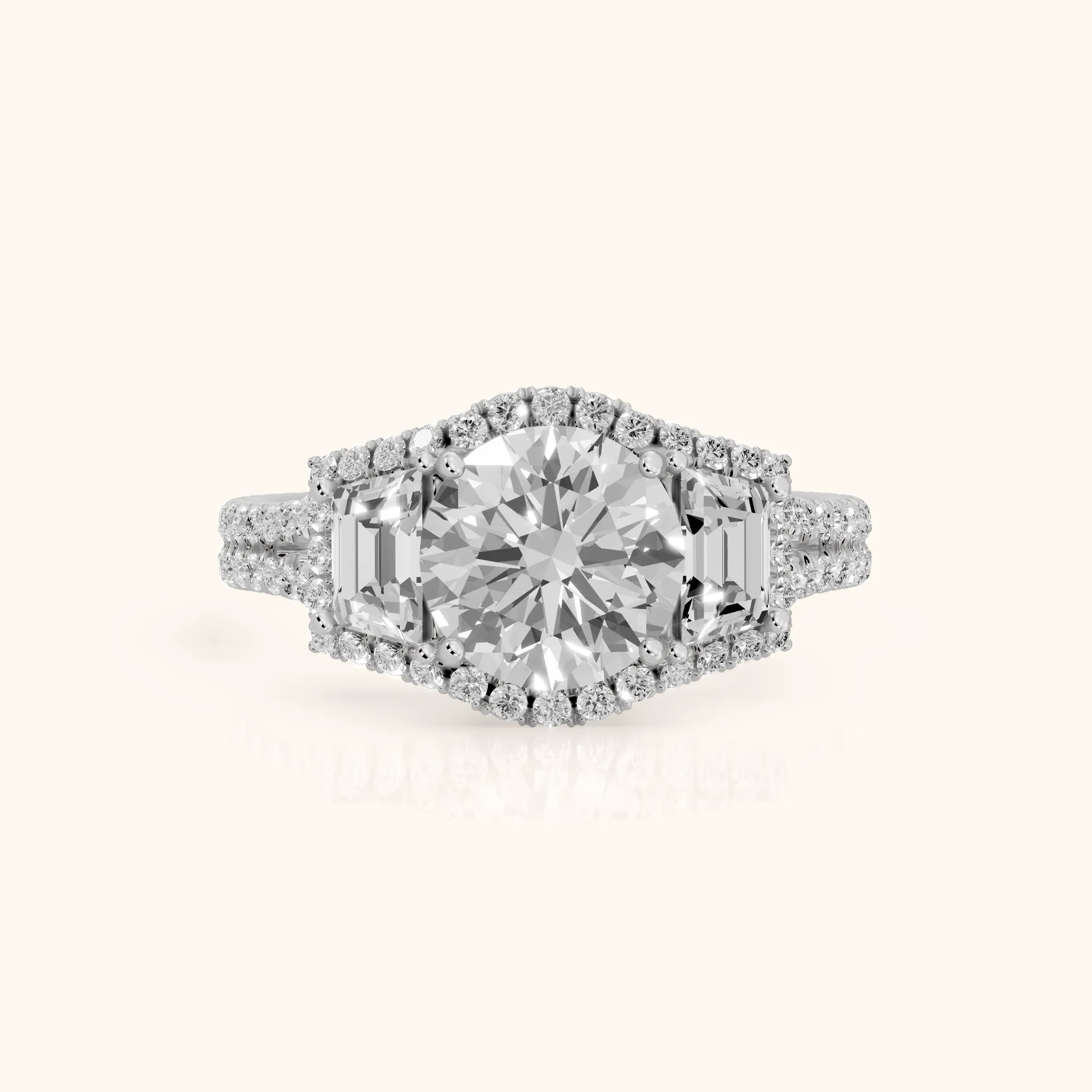 Oakley Three-Stone Split Shank Round Diamond Engagement Ring in Silver — view 1