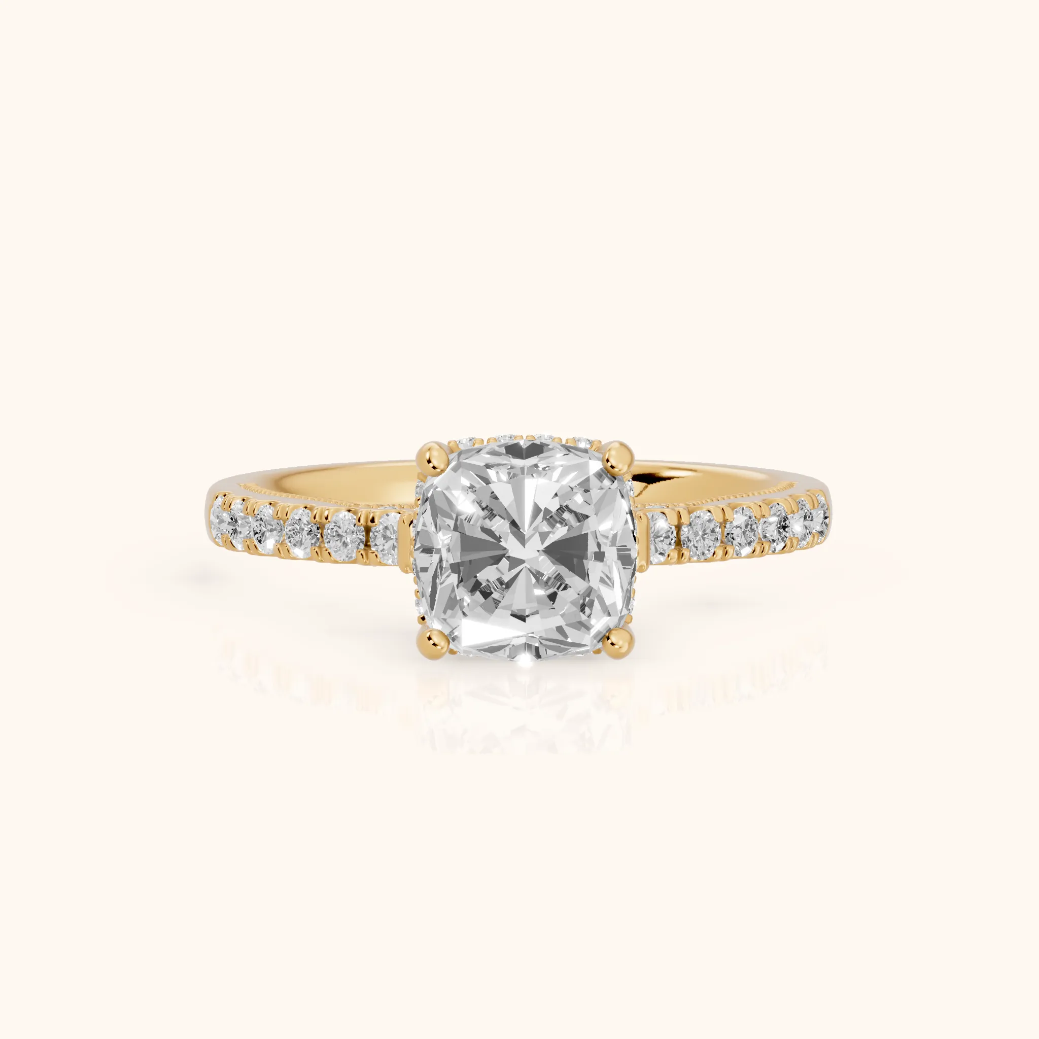 Rialto Hidden Halo Milgrain Cushion Diamond Engagement Ring in Yellow Gold — view 1