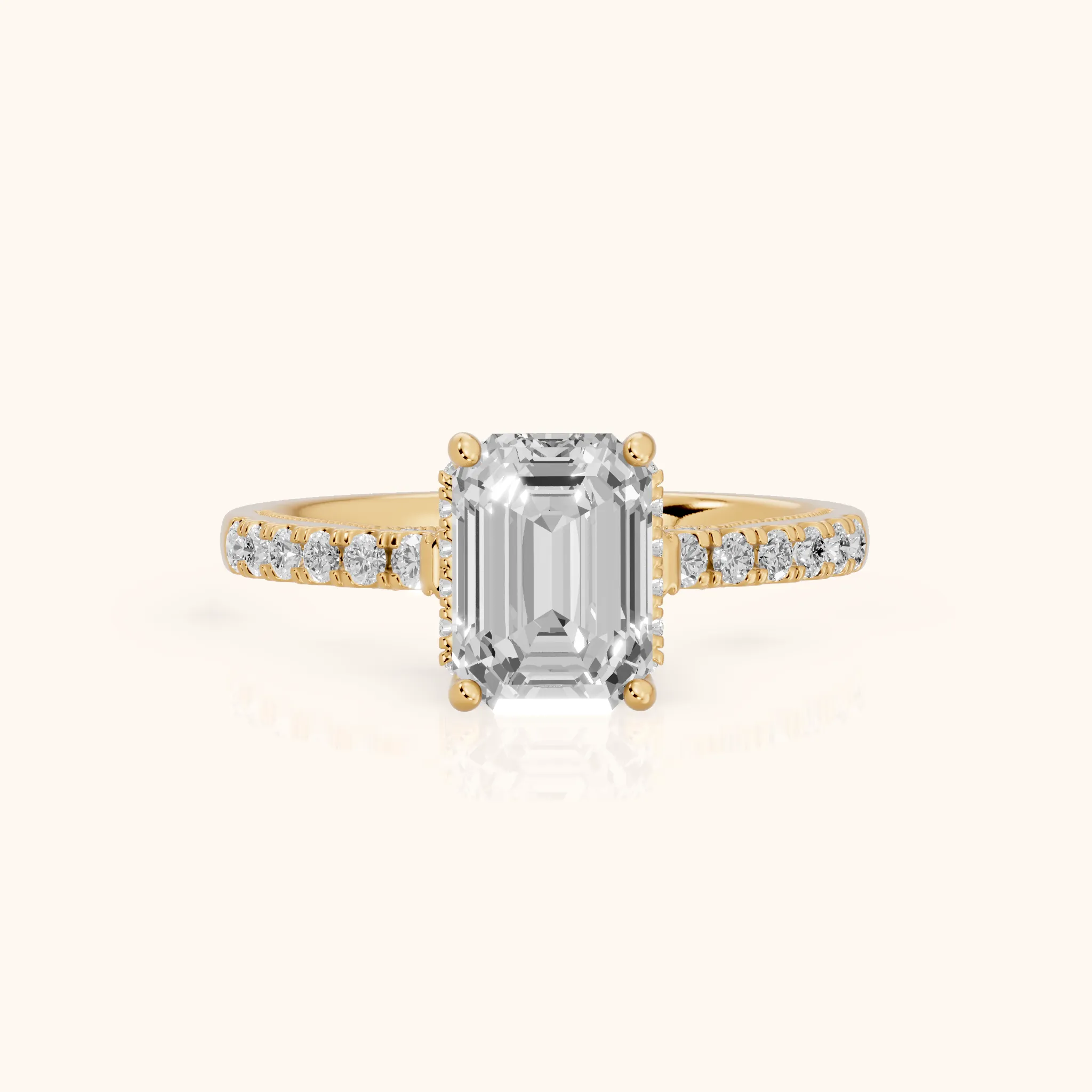 Rialto Hidden Halo Milgrain Emerald Diamond Engagement Ring in Yellow Gold — view 1